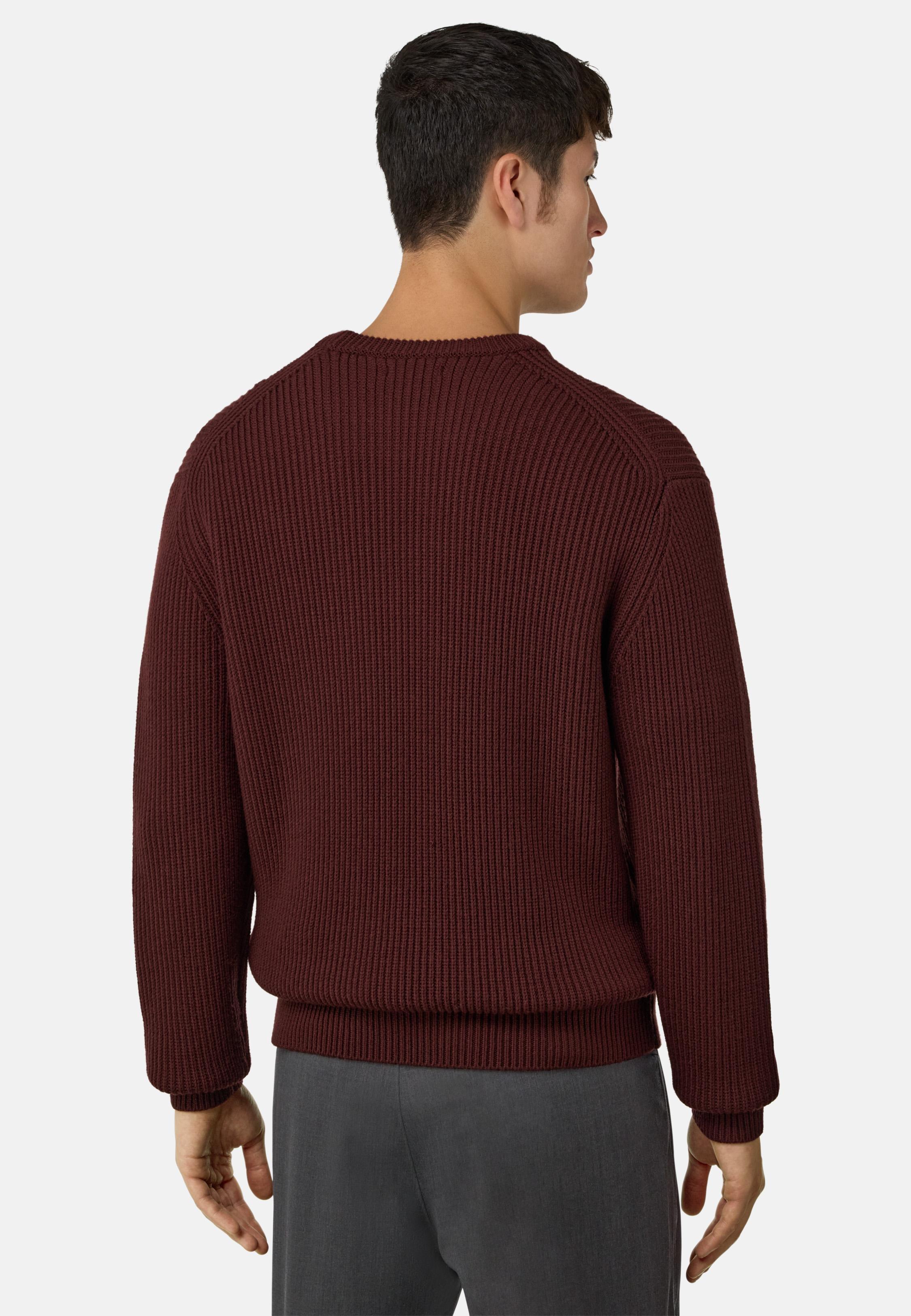 Merino Wool Crew Neck Jumper Red, Burgundy, large image number 1