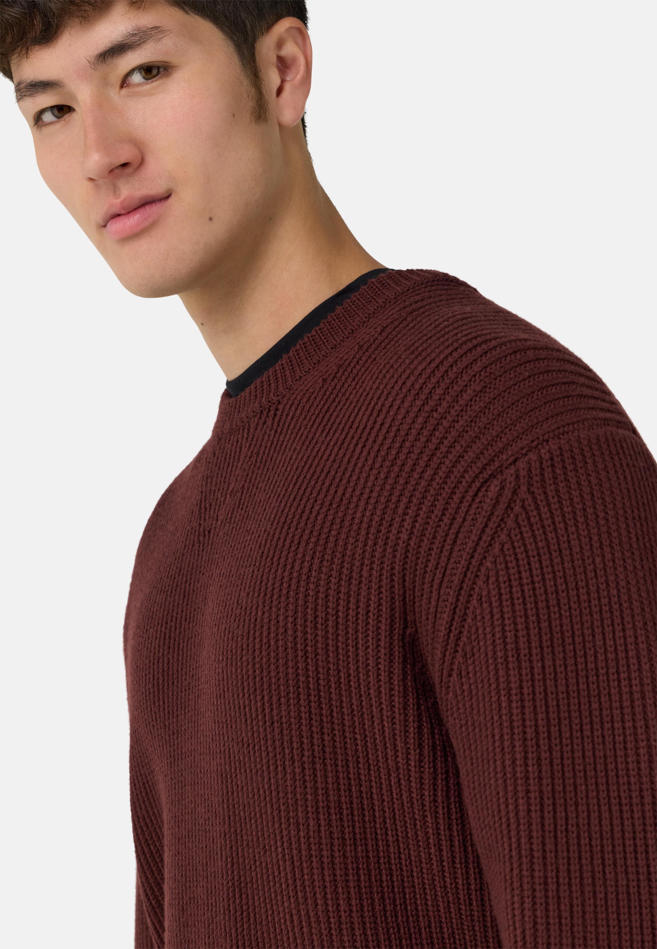 Merino Wool Crew Neck Jumper Red, Burgundy, medium