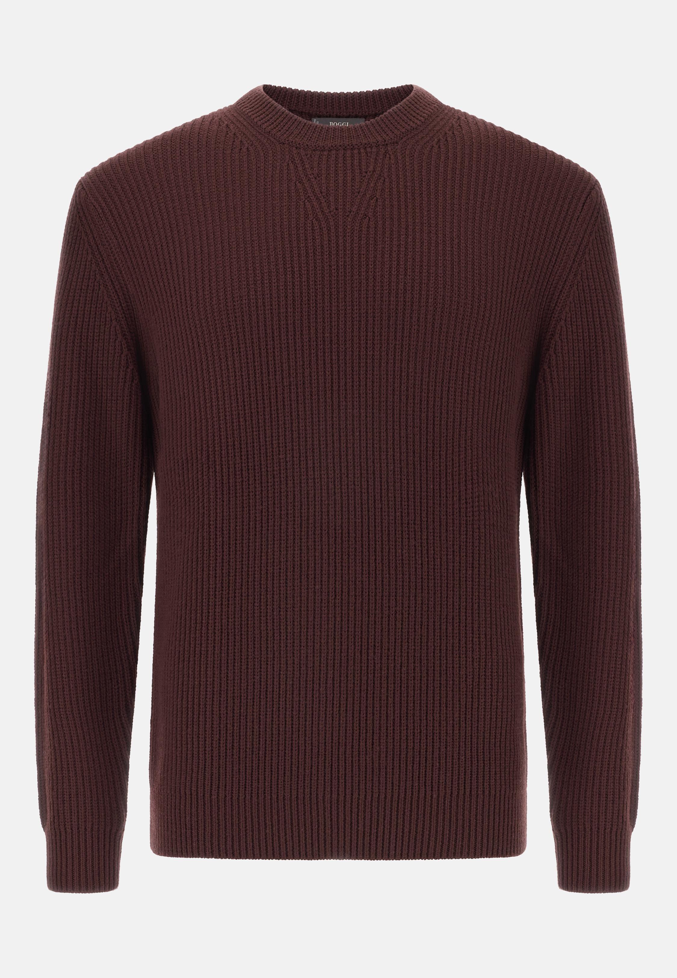 Merino Wool Crew Neck Jumper Red, Burgundy, large image number 3