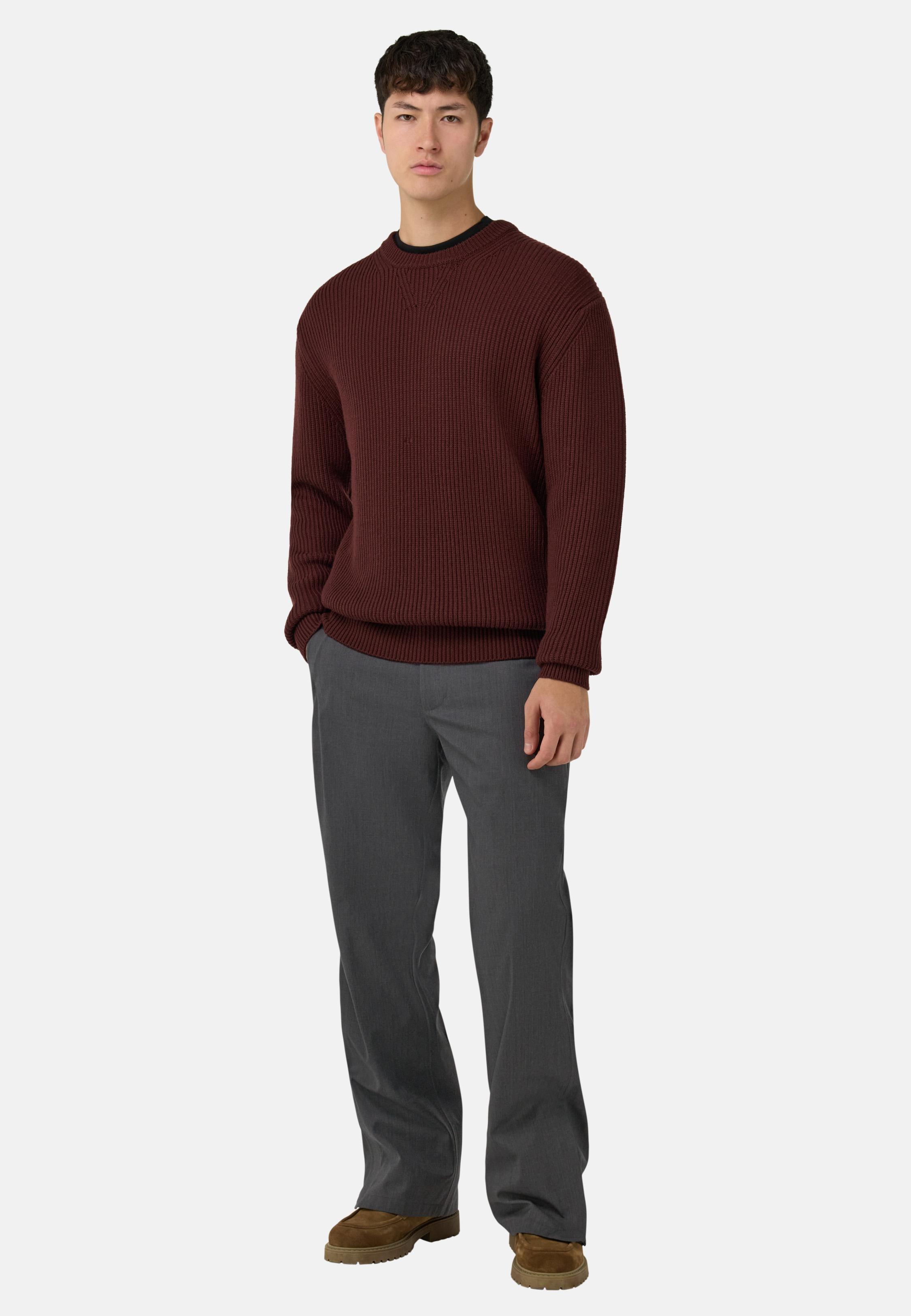 Merino Wool Crew Neck Jumper Red, Burgundy, large image number 4
