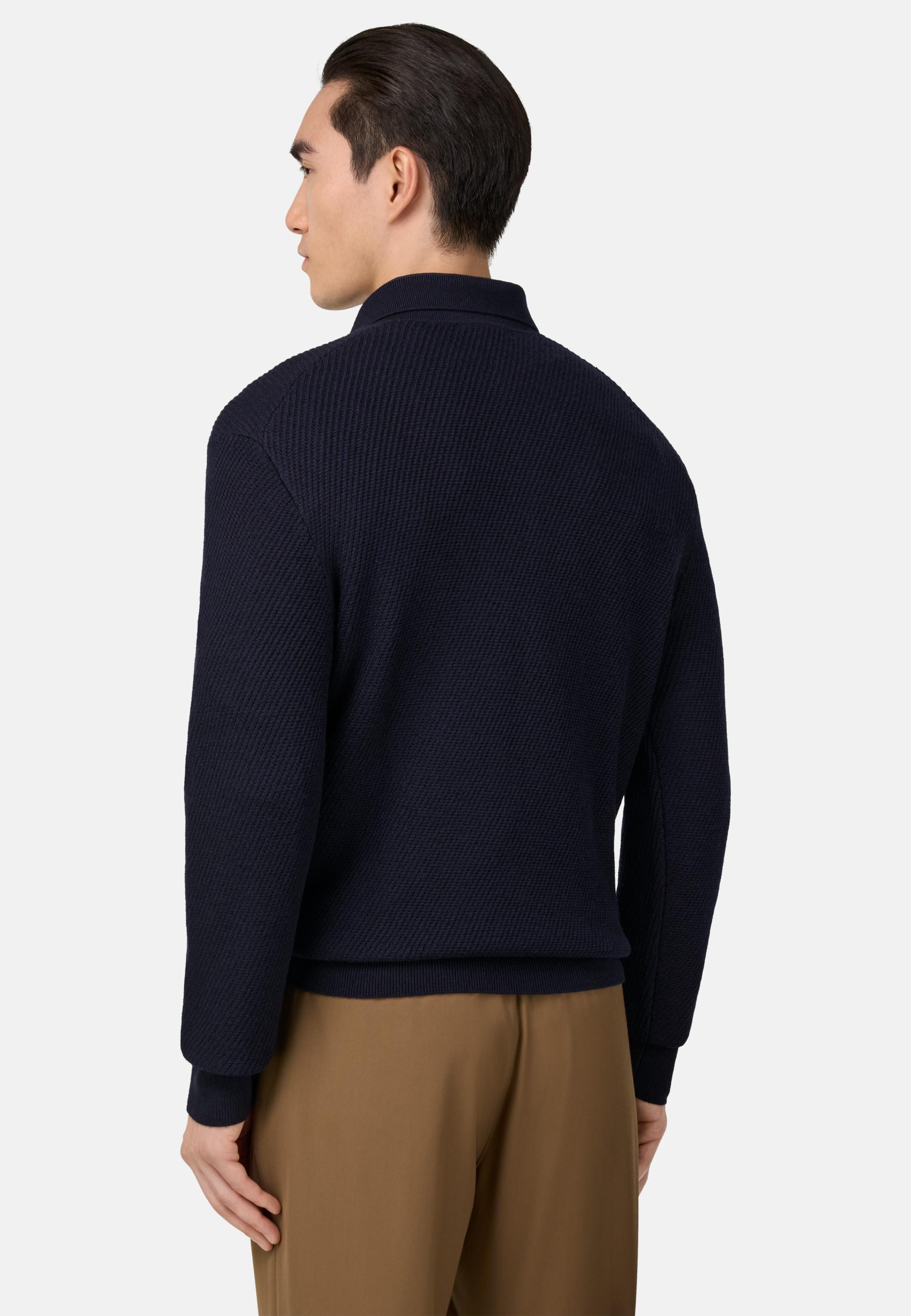 Knitted Merino Wool Polo Shirt Navy, Navy blue, medium