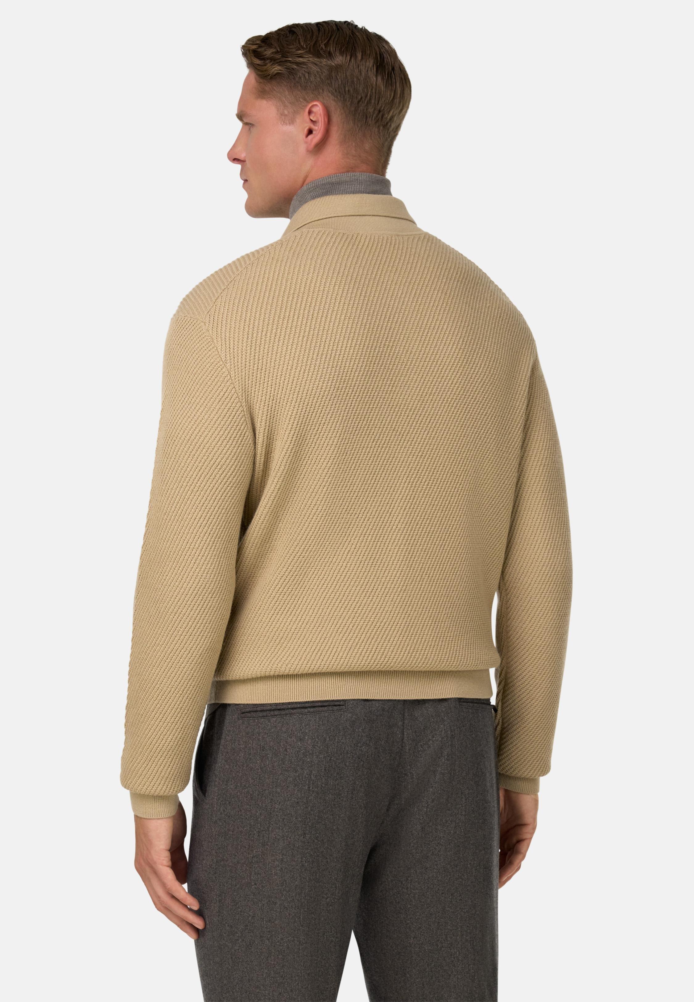 BEIGE Knitted Merino Wool Polo Shirt, Beige, large image number 1