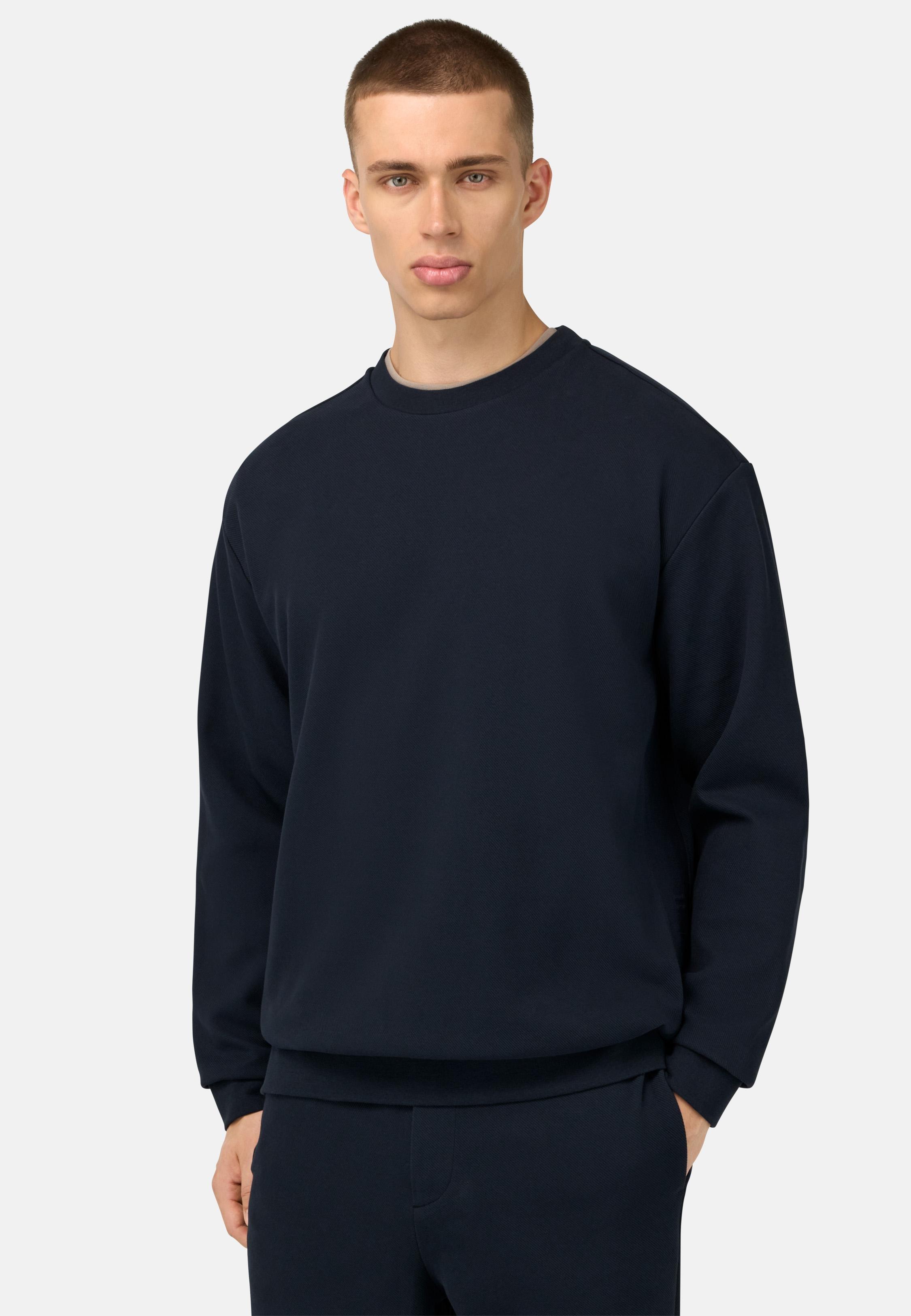 Crew Neck Cotton Blend Sweatshirt  Blue, Navy blue, medium