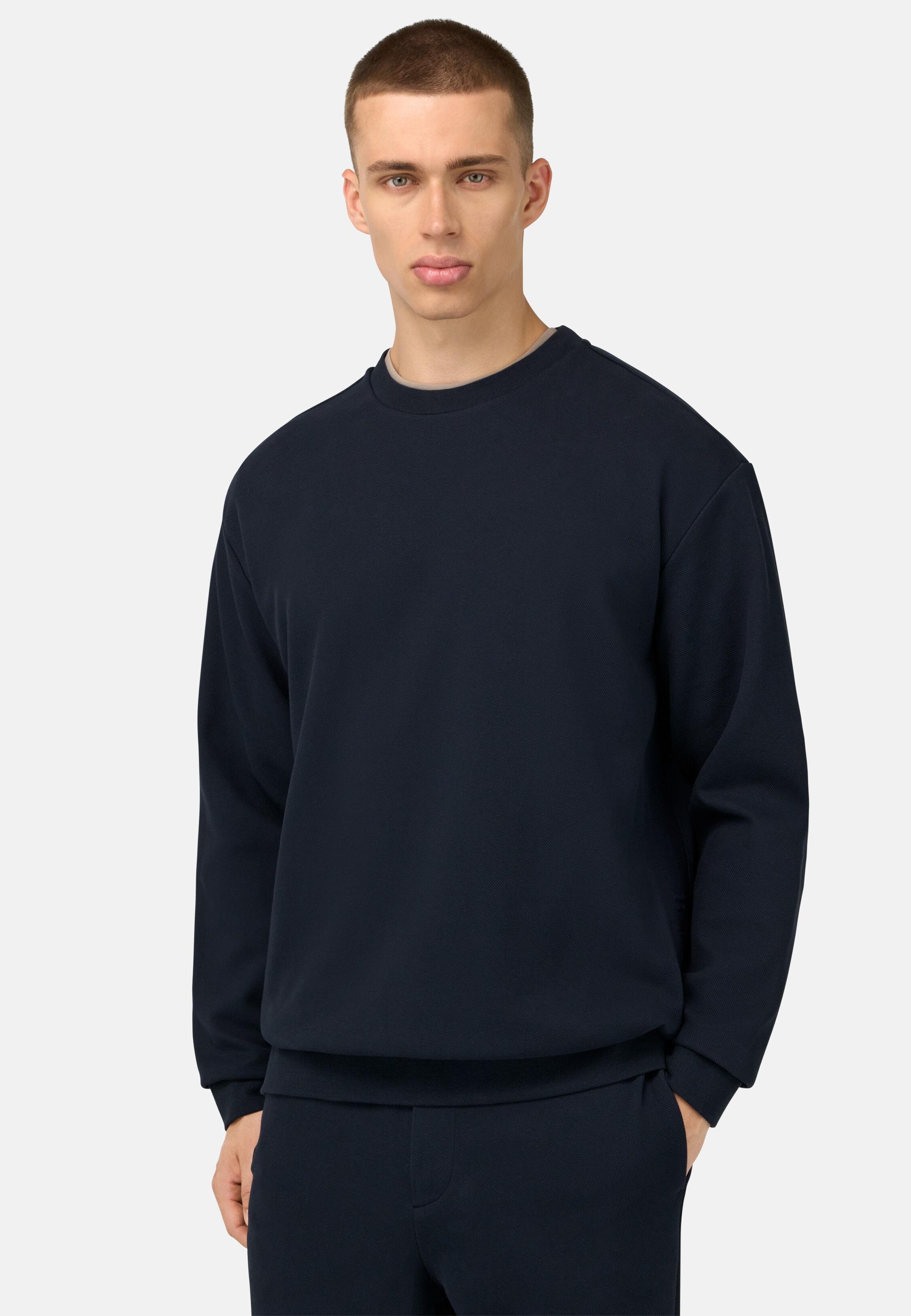 Crew Neck Cotton Blend Sweatshirt Blue, 3901_NAVY, medium