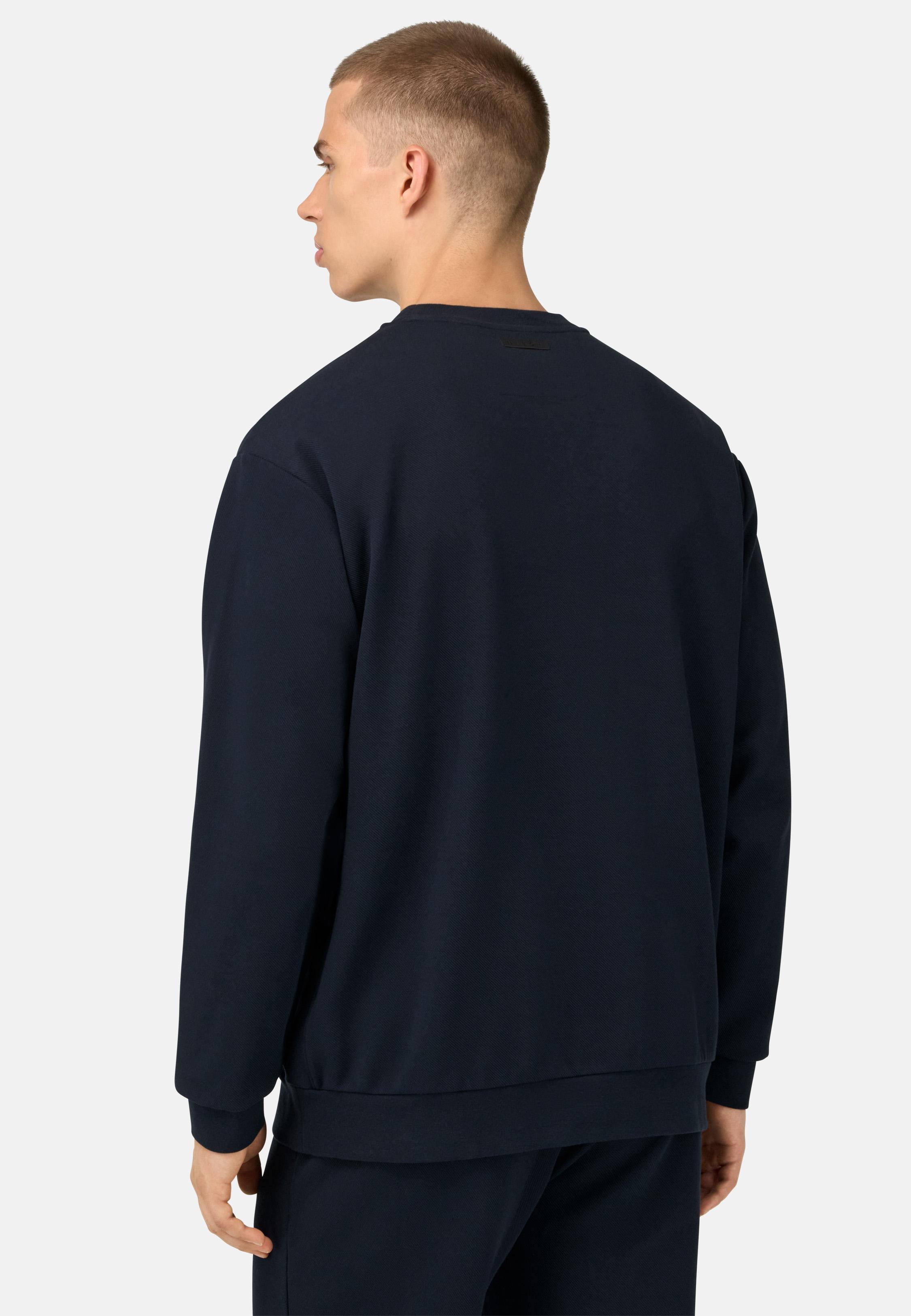 Crew Neck Cotton Blend Sweatshirt  Blue, Navy blue, medium