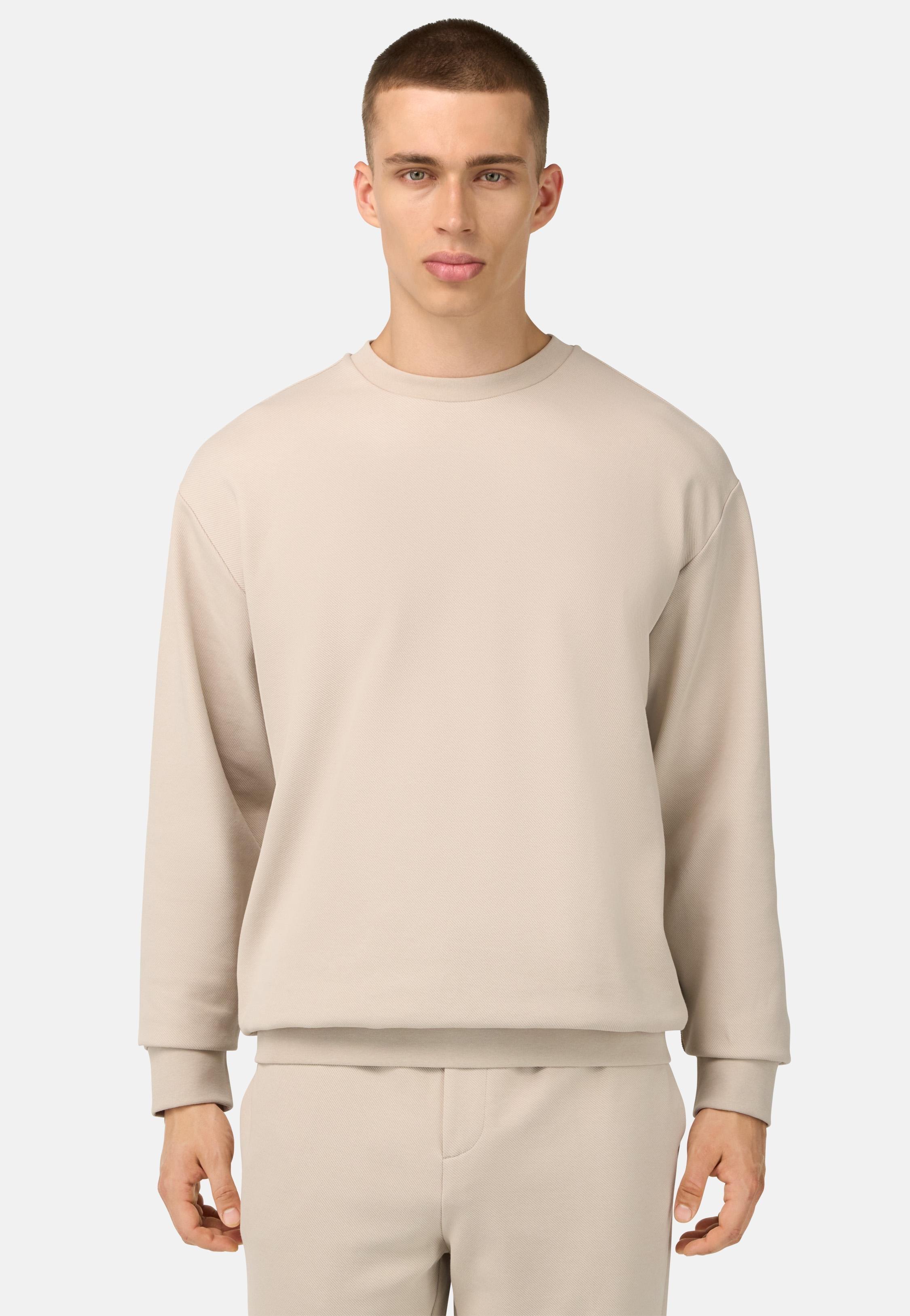 Crew Neck Cotton Blend Sweatshirt Beige, 3901_SAND, medium
