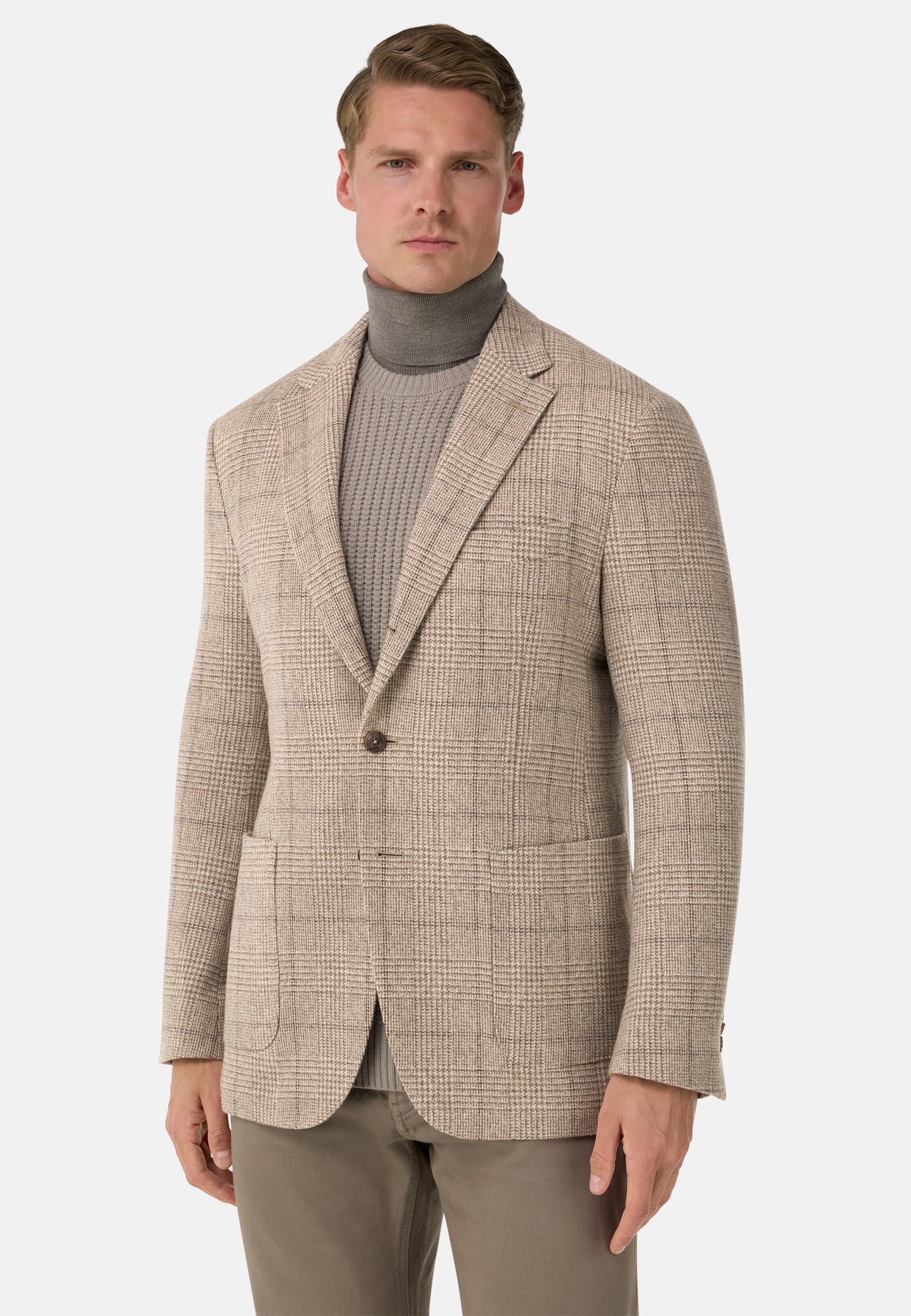Prince Of Wales Check Jacket In Wool And Cashmere Brown, 3901_TAUP, medium