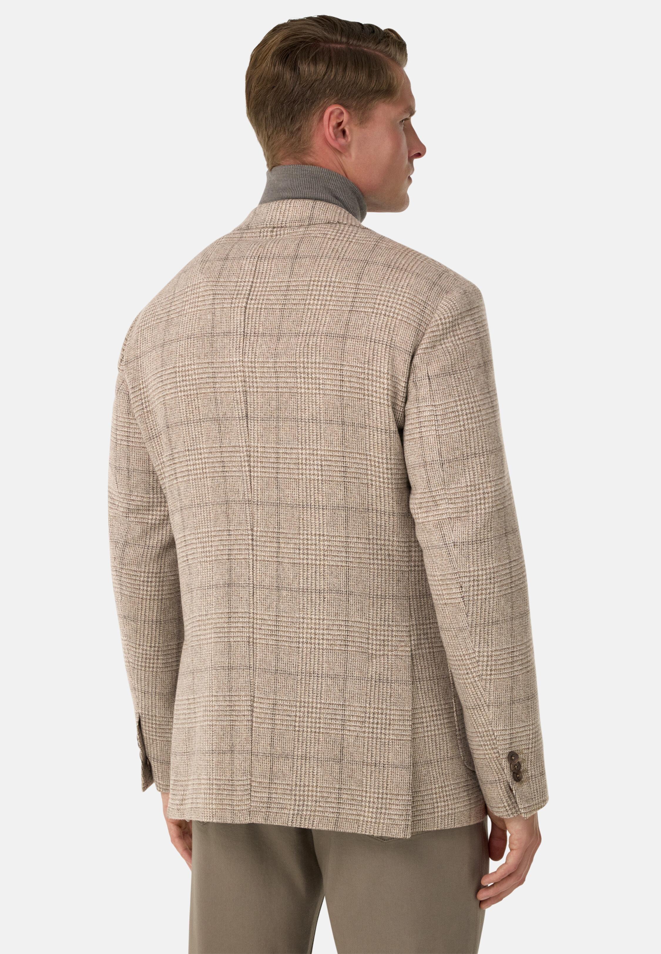 Prince Of Wales Check Jacket In Wool And Cashmere Brown, 3901_TAUP, medium