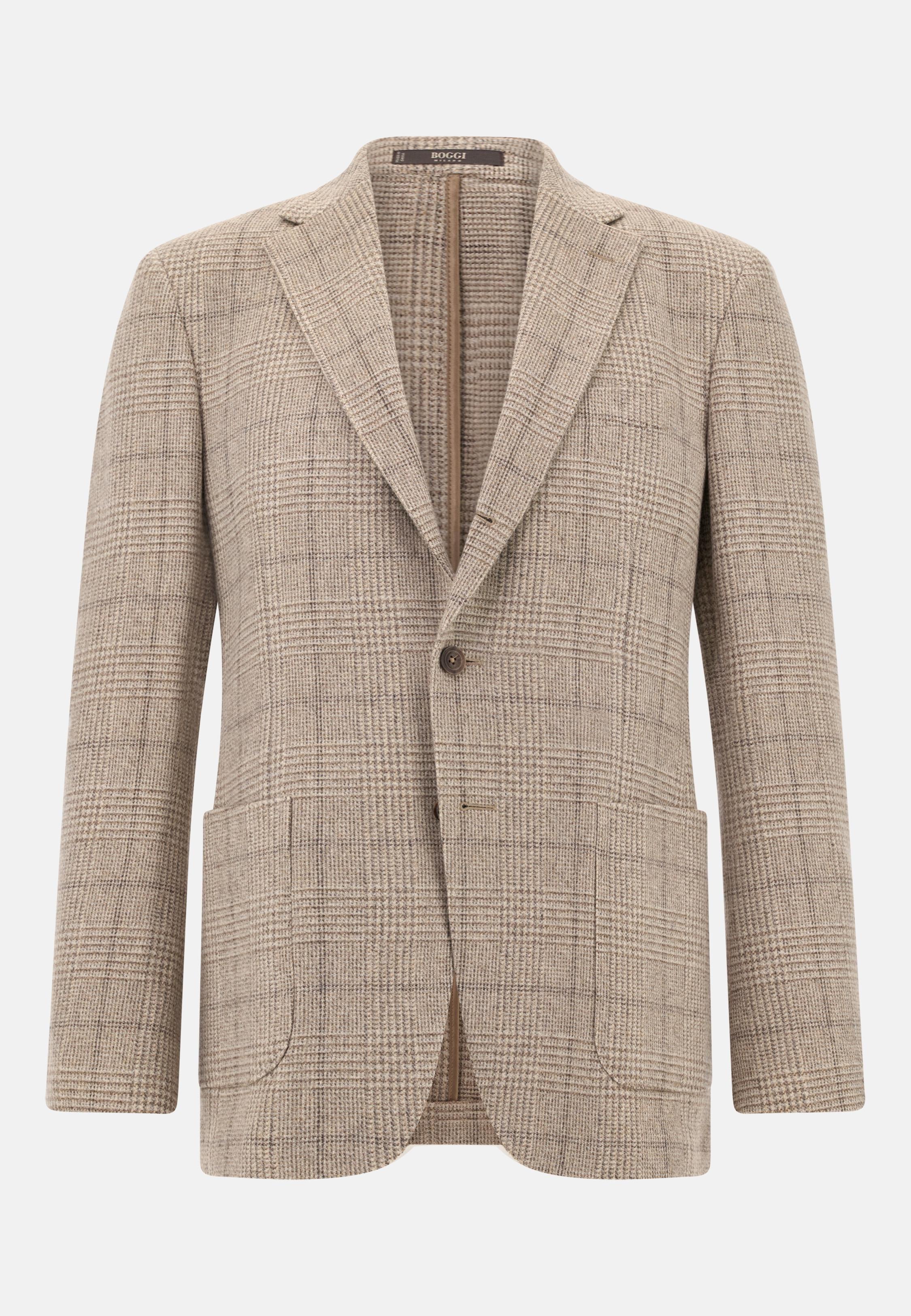 Prince Of Wales Check Jacket In Wool And Cashmere Brown, Taupe, large image number 3