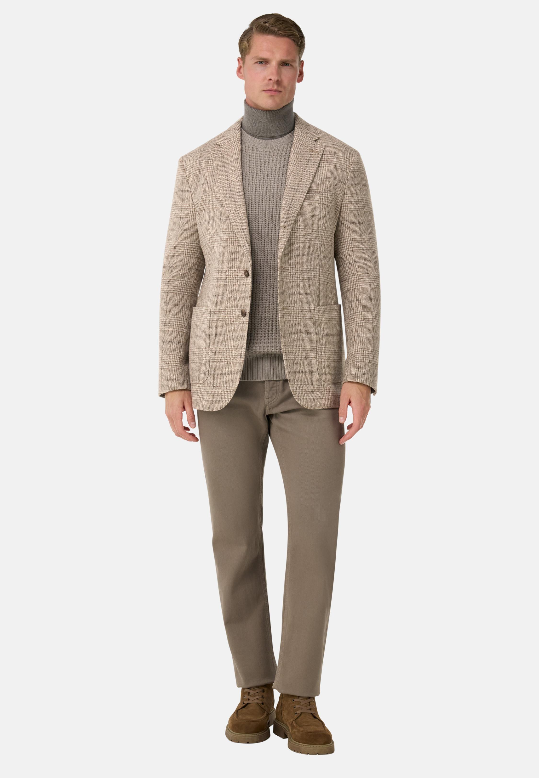 Prince Of Wales Check Jacket In Wool And Cashmere Brown, Taupe, large image number 4