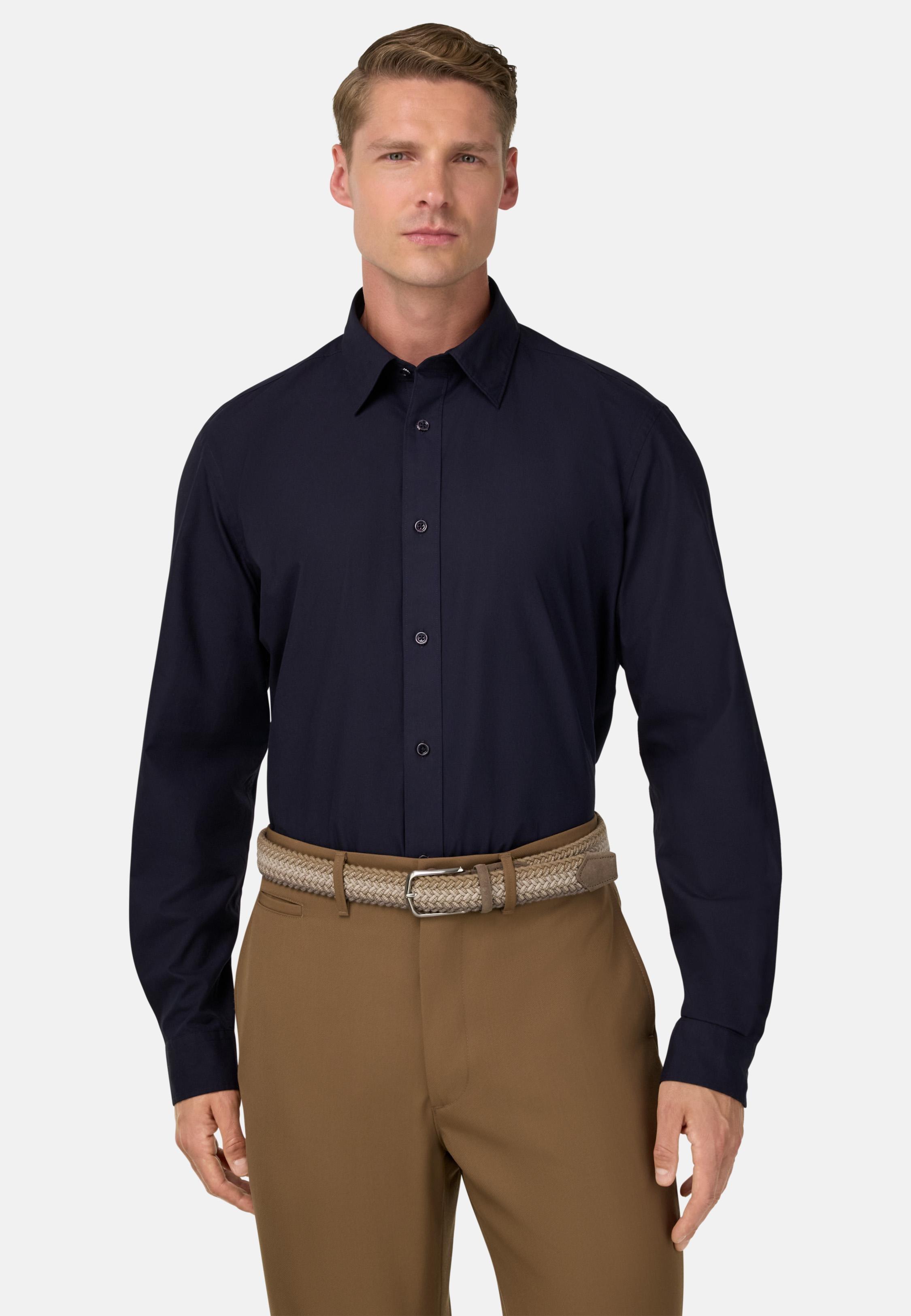 Regular Fit Cotton Poplin Shirt Blue, Navy blue, large image number 0