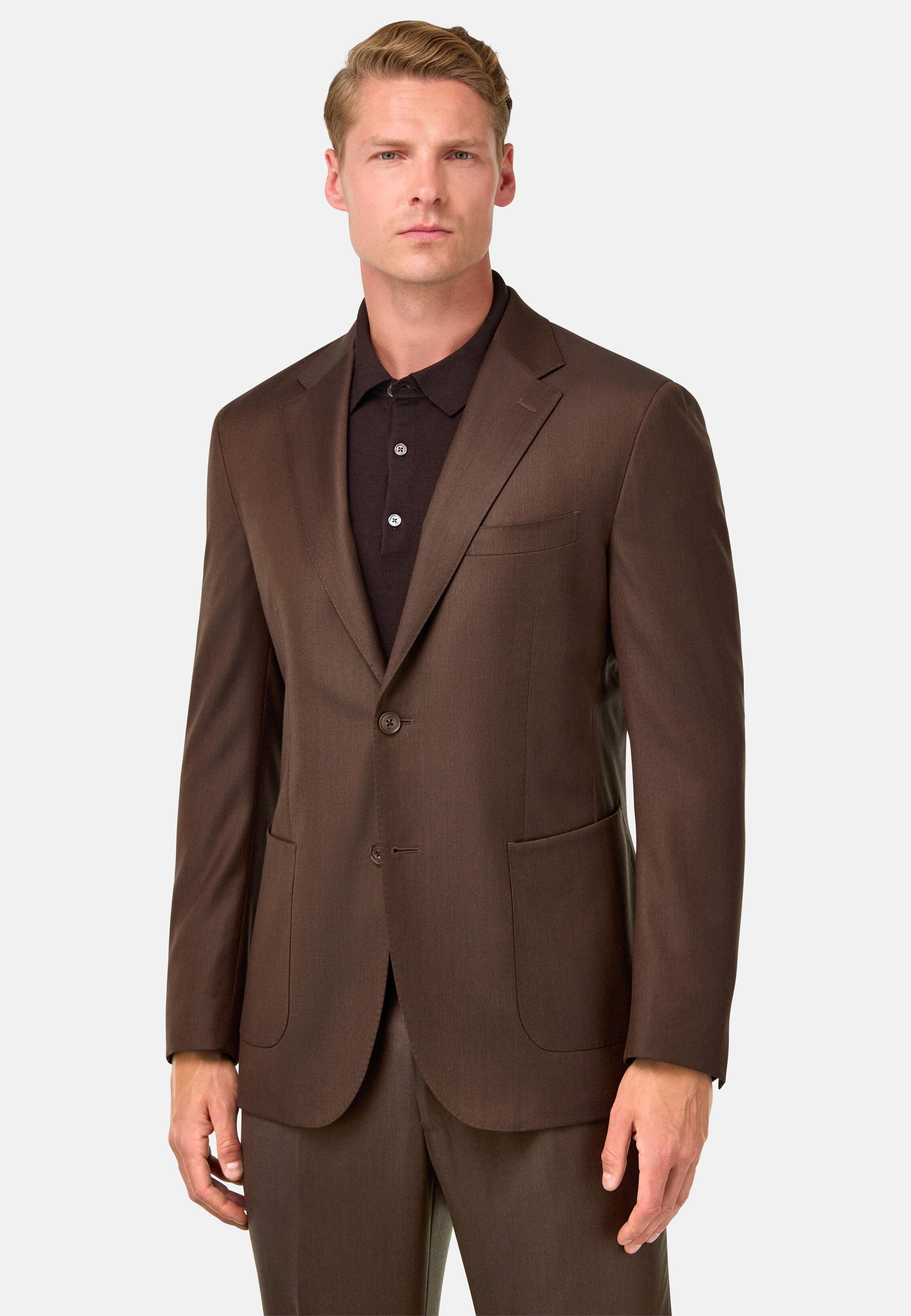 Plain Stretch Wool Suit Brown, 3901_BROW, medium