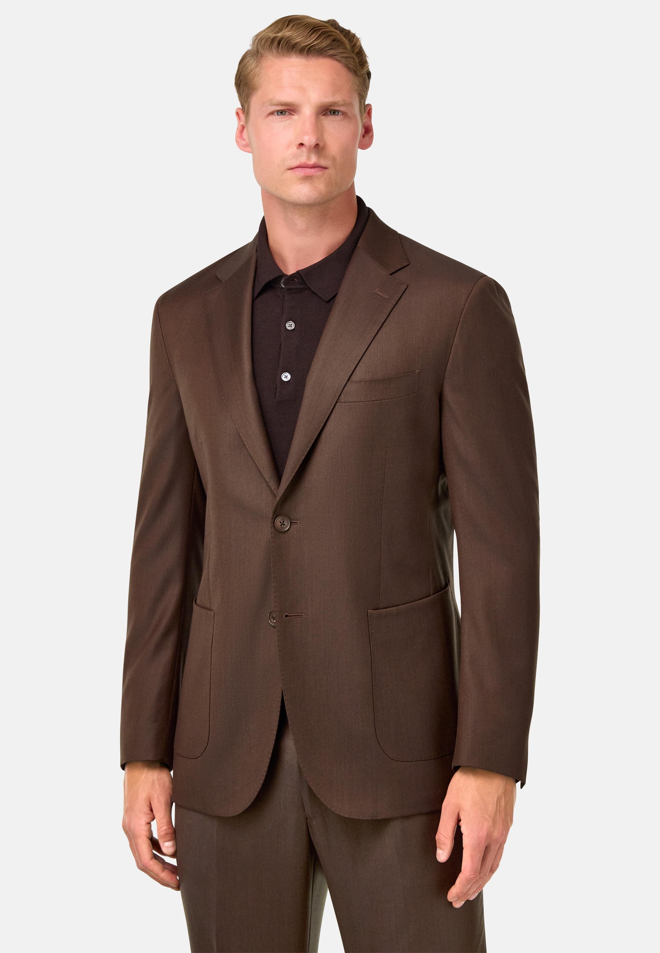 Plain Stretch Wool Suit Brown, Brown, medium