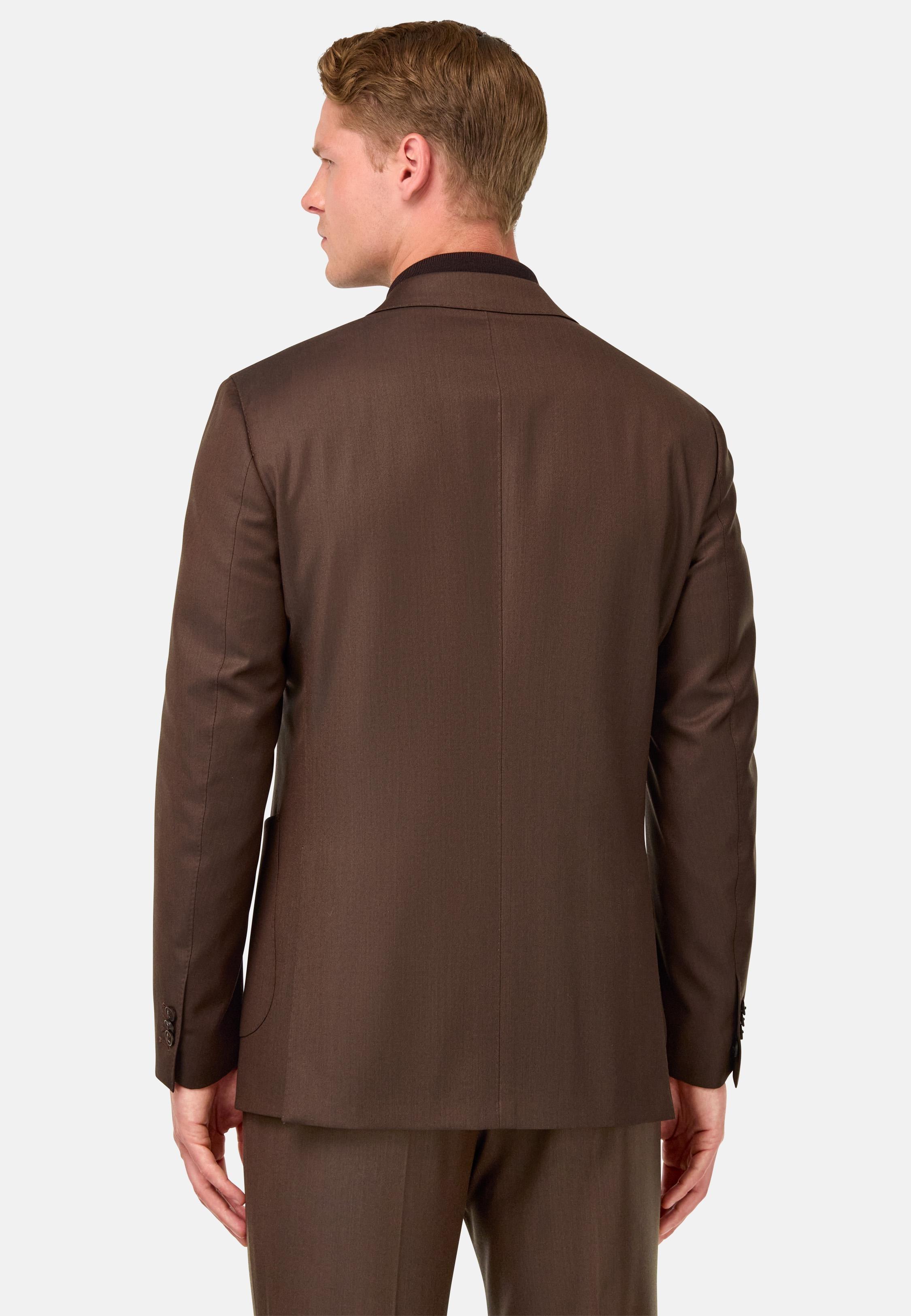 Plain Stretch Wool Suit Brown, Brown, medium