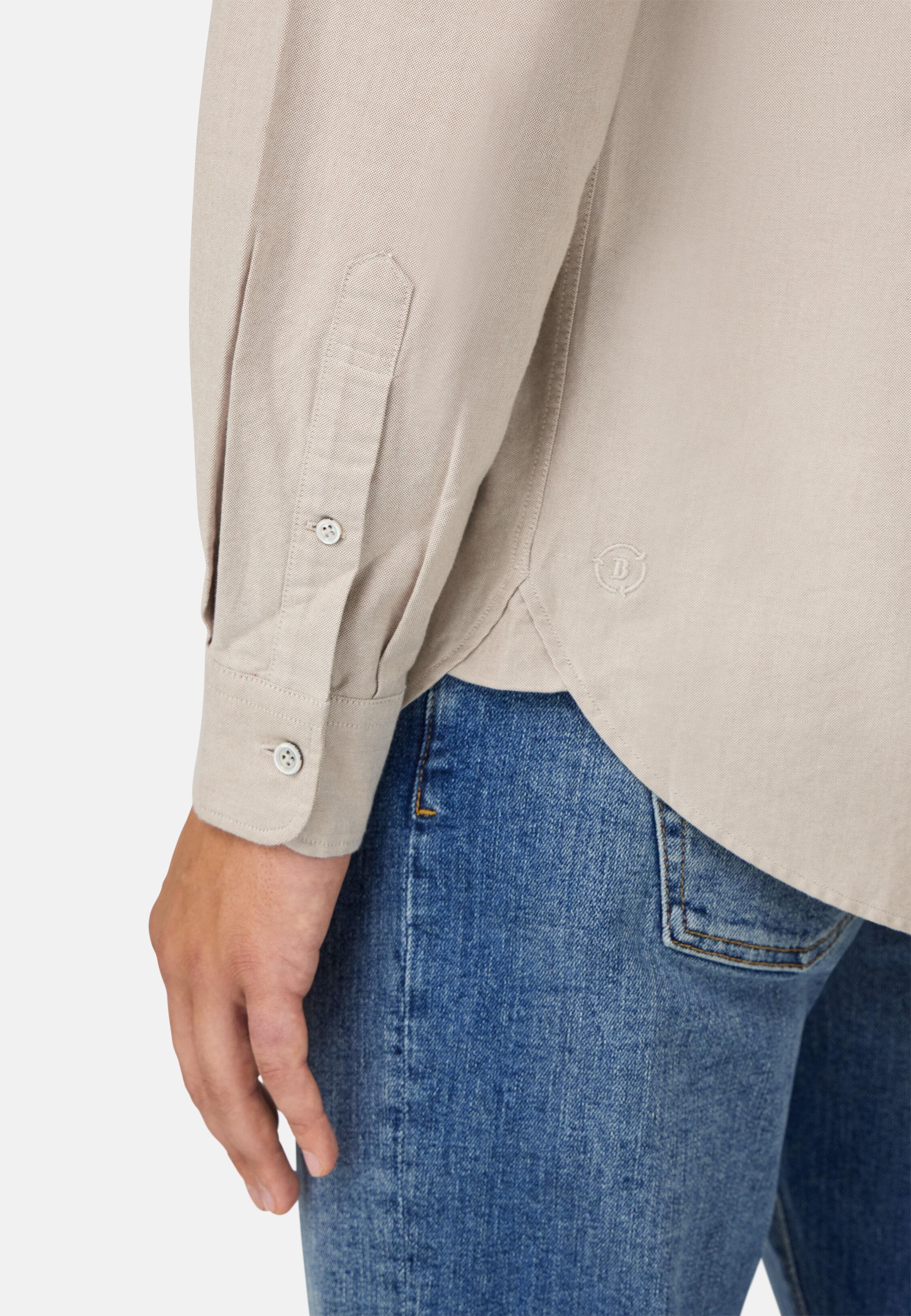 قميص بقصة عادية من قطن أكسفورد، بيج, Beige, medium
