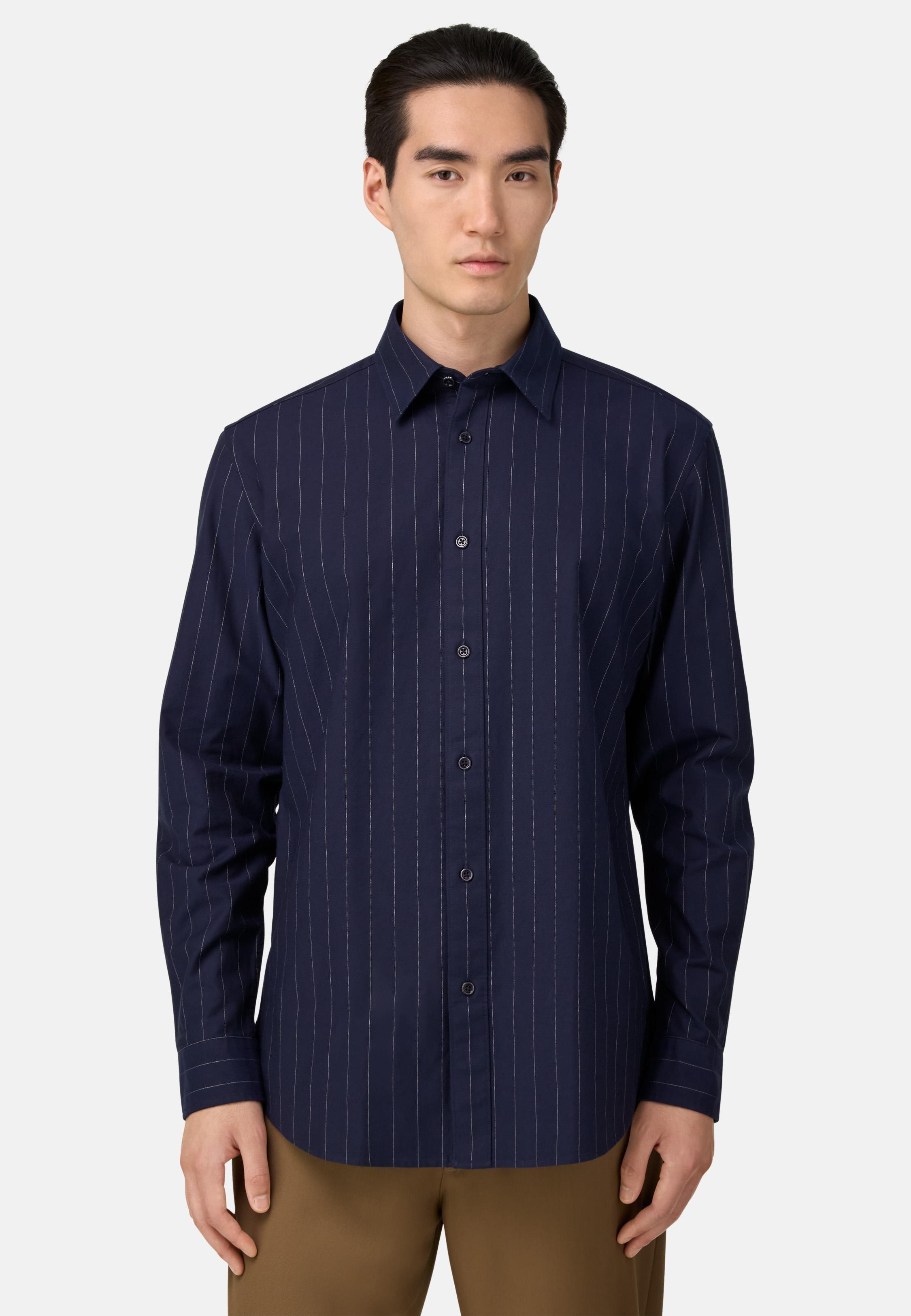 BLUE Regular Fit Striped Cotton Oxford Shirt, Navy blue, medium