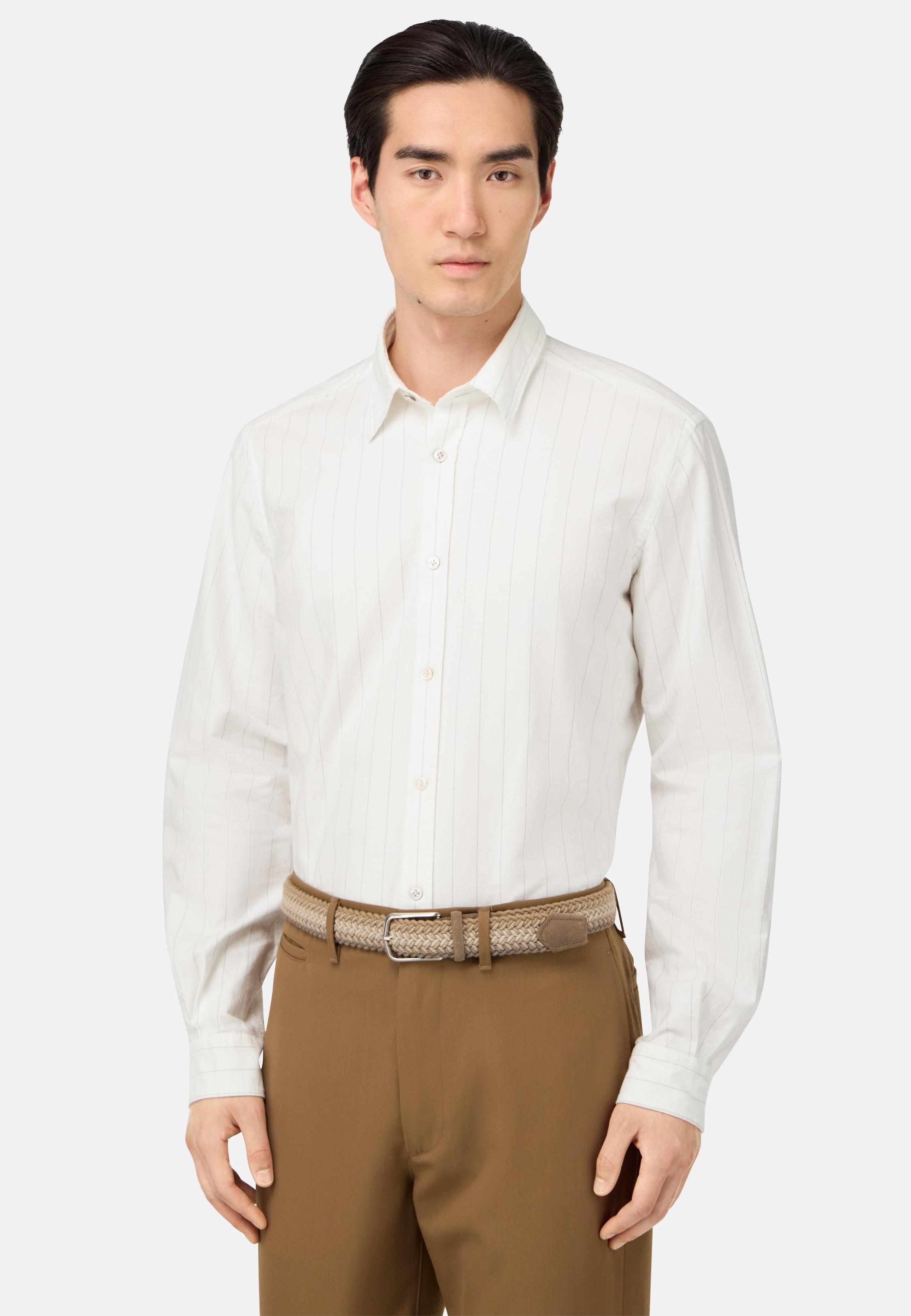 Regular Fit Striped Cotton Oxford Shirt White, White, medium