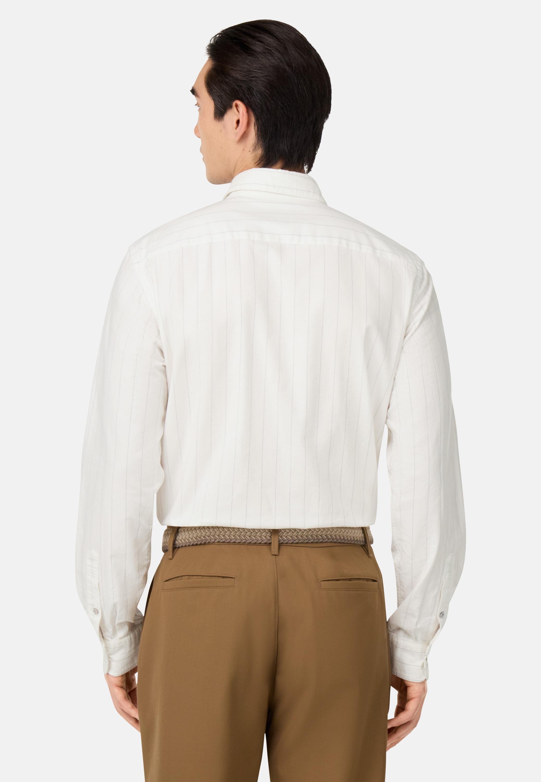 Regular Fit Striped Cotton Oxford Shirt White, White, medium