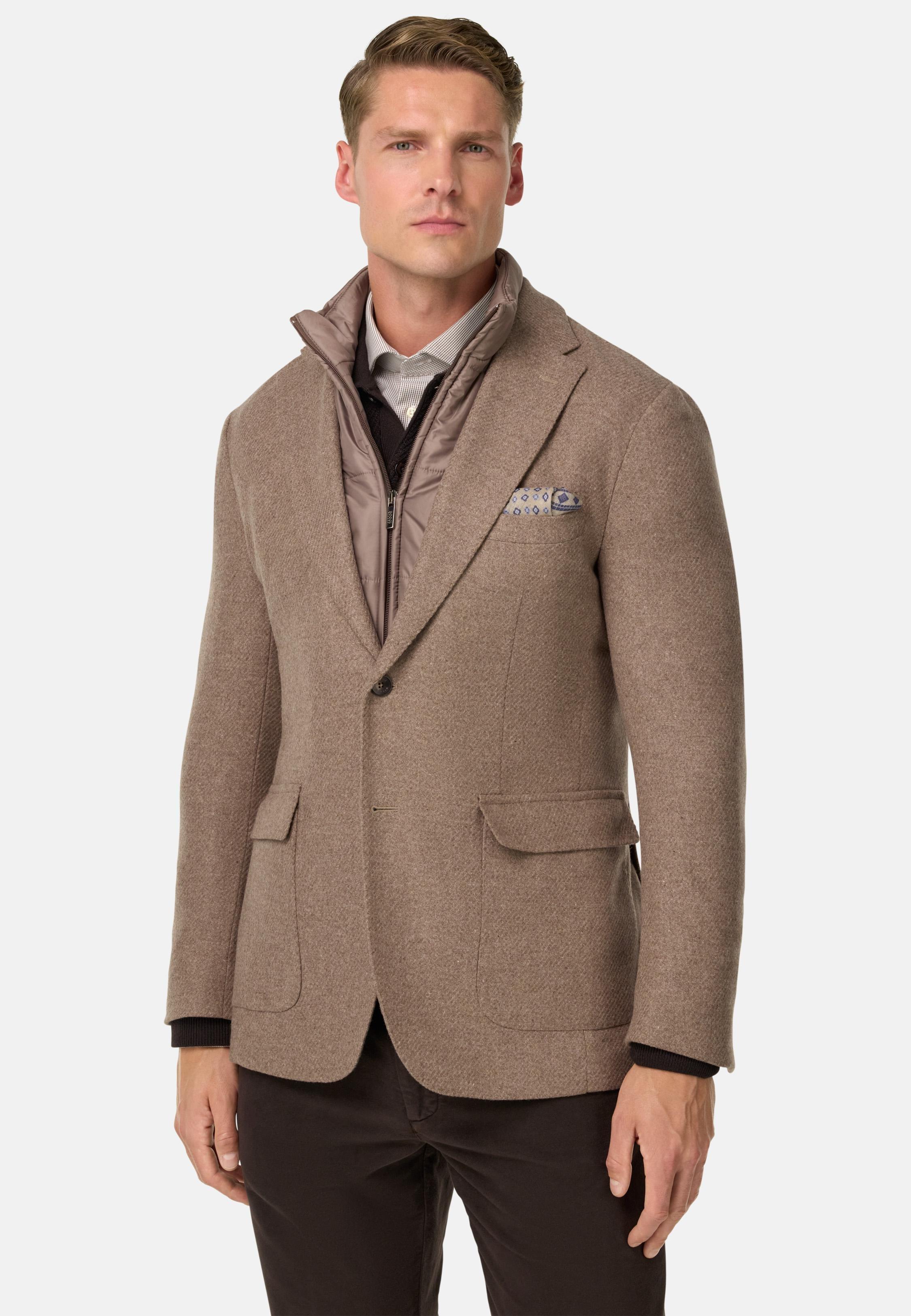 Wool Blend Jacket with Removable Gilet Brown, Taupe, medium