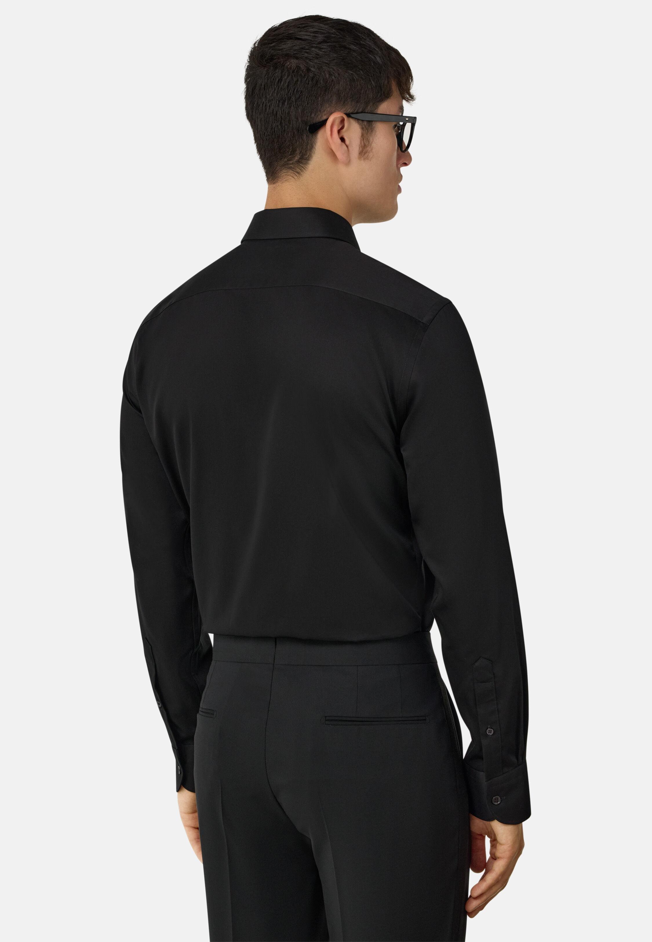 Slim Fit Cotton Satin Shirt Black, Black, large image number 2