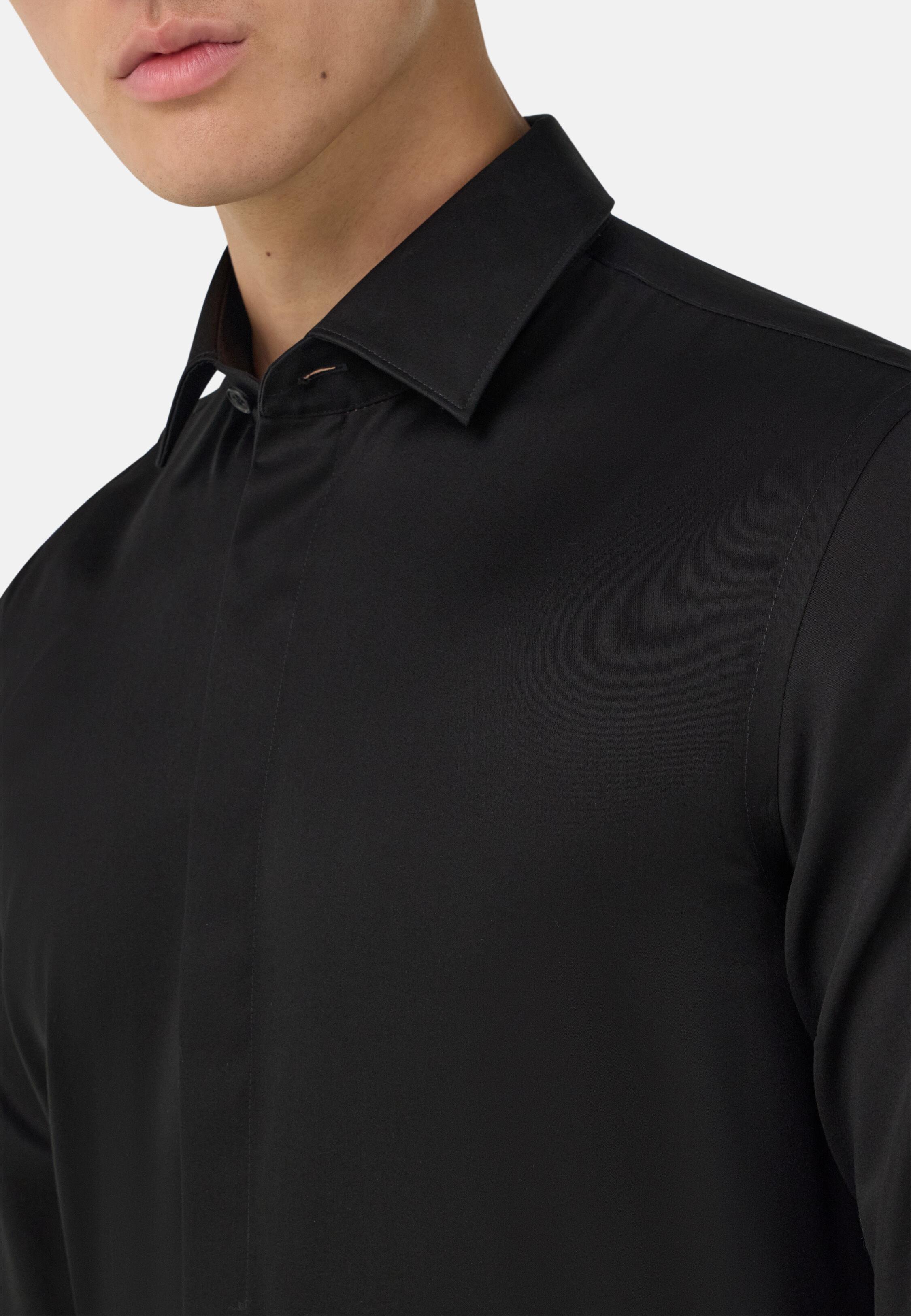 Slim Fit Cotton Satin Shirt Black, Black, large image number 4