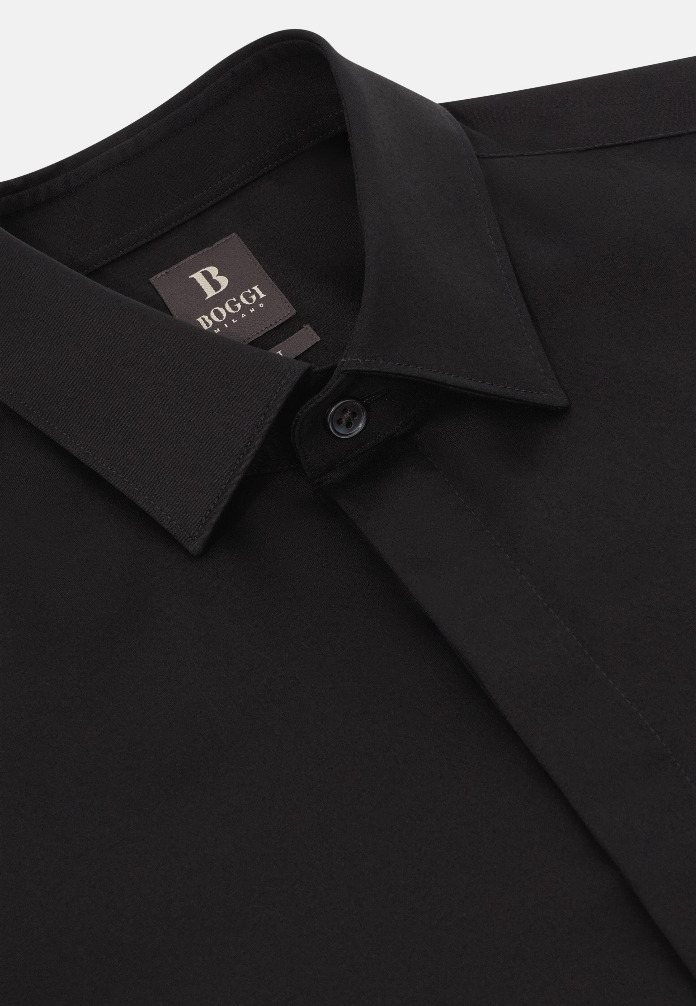 Slim Fit Cotton Satin Shirt Black, Black, large image number 5