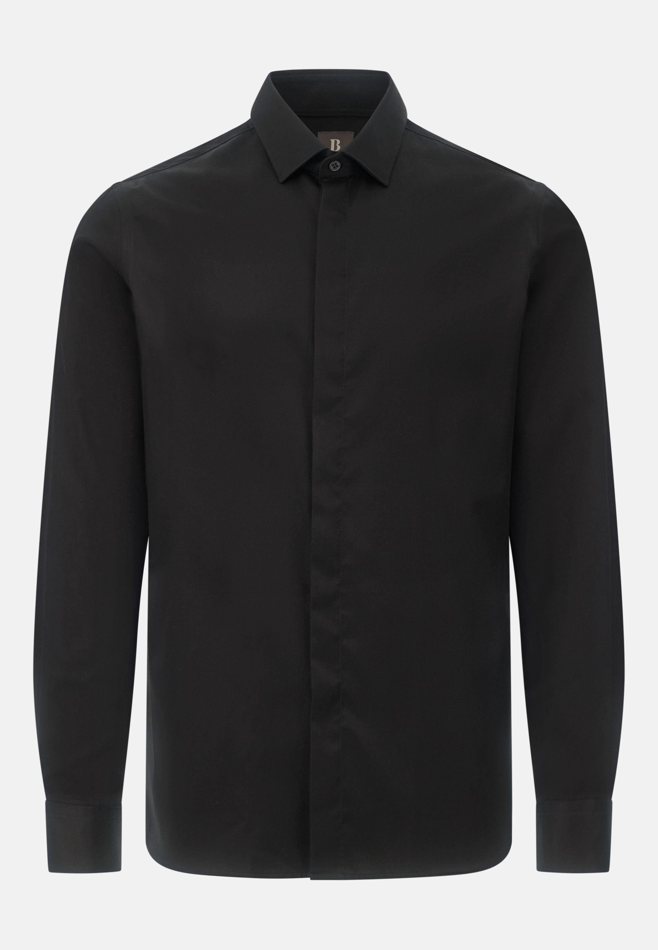 Slim Fit Cotton Satin Shirt Black, Black, large image number 6