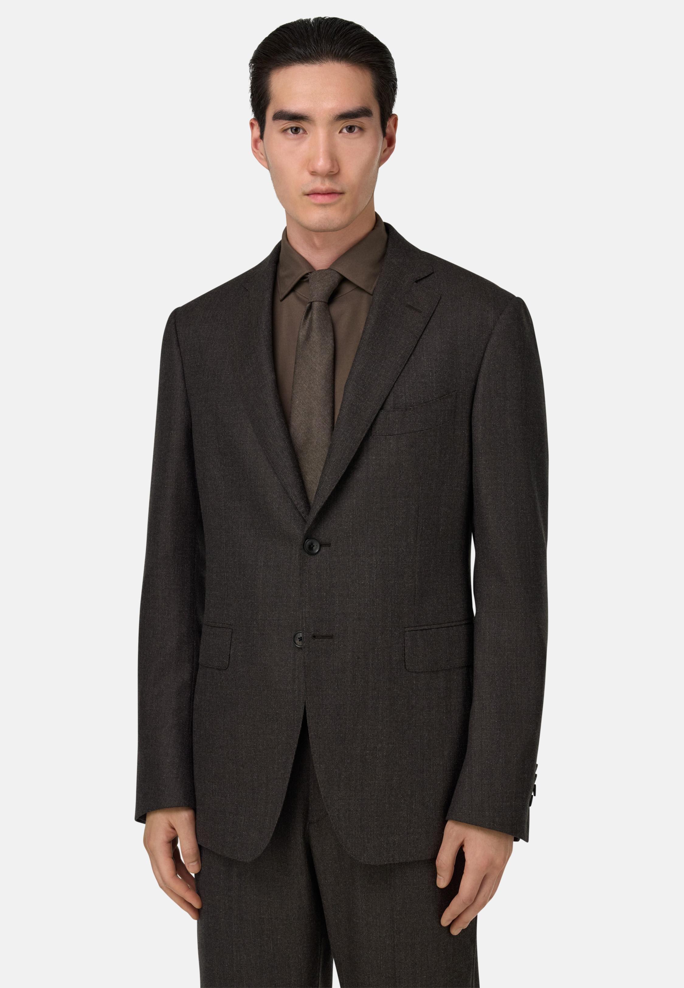 BROWN Micro Pattern Suit in Pure Wool, Brown, large image number 0