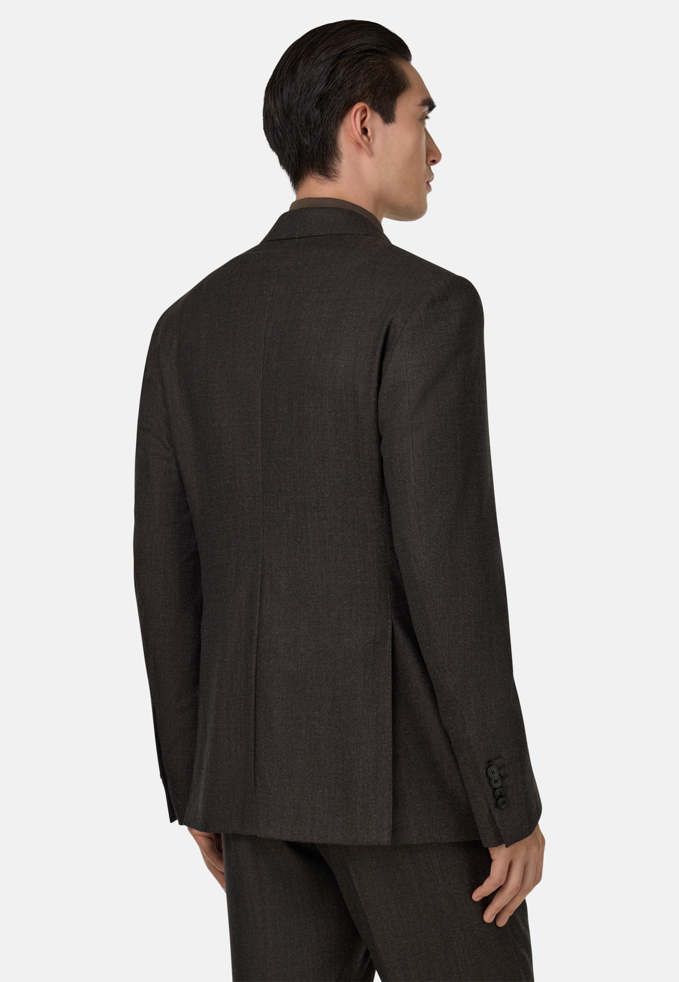 BROWN Micro Pattern Suit in Pure Wool, Brown, large image number 1