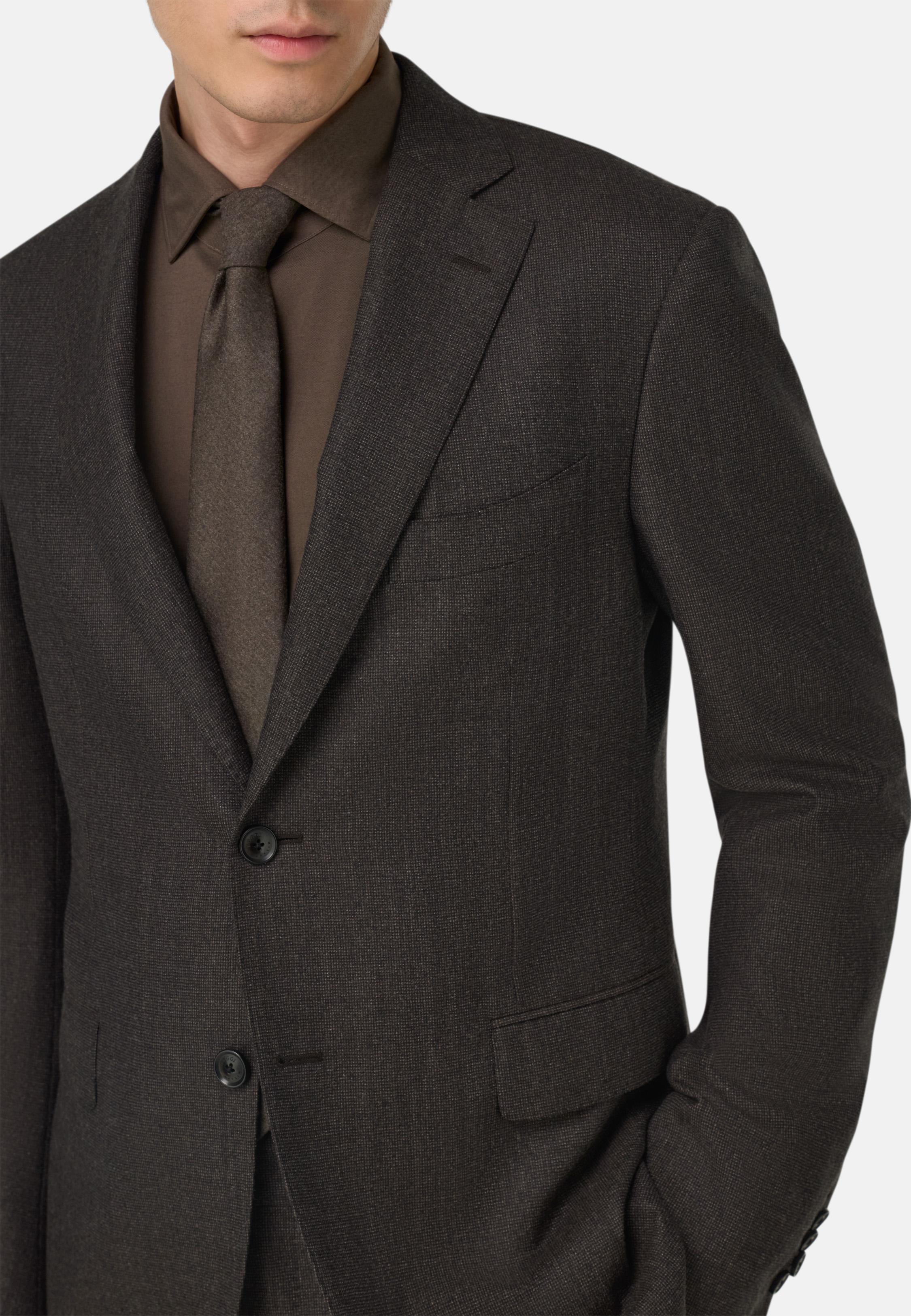 BROWN Micro Pattern Suit in Pure Wool, Brown, large image number 2