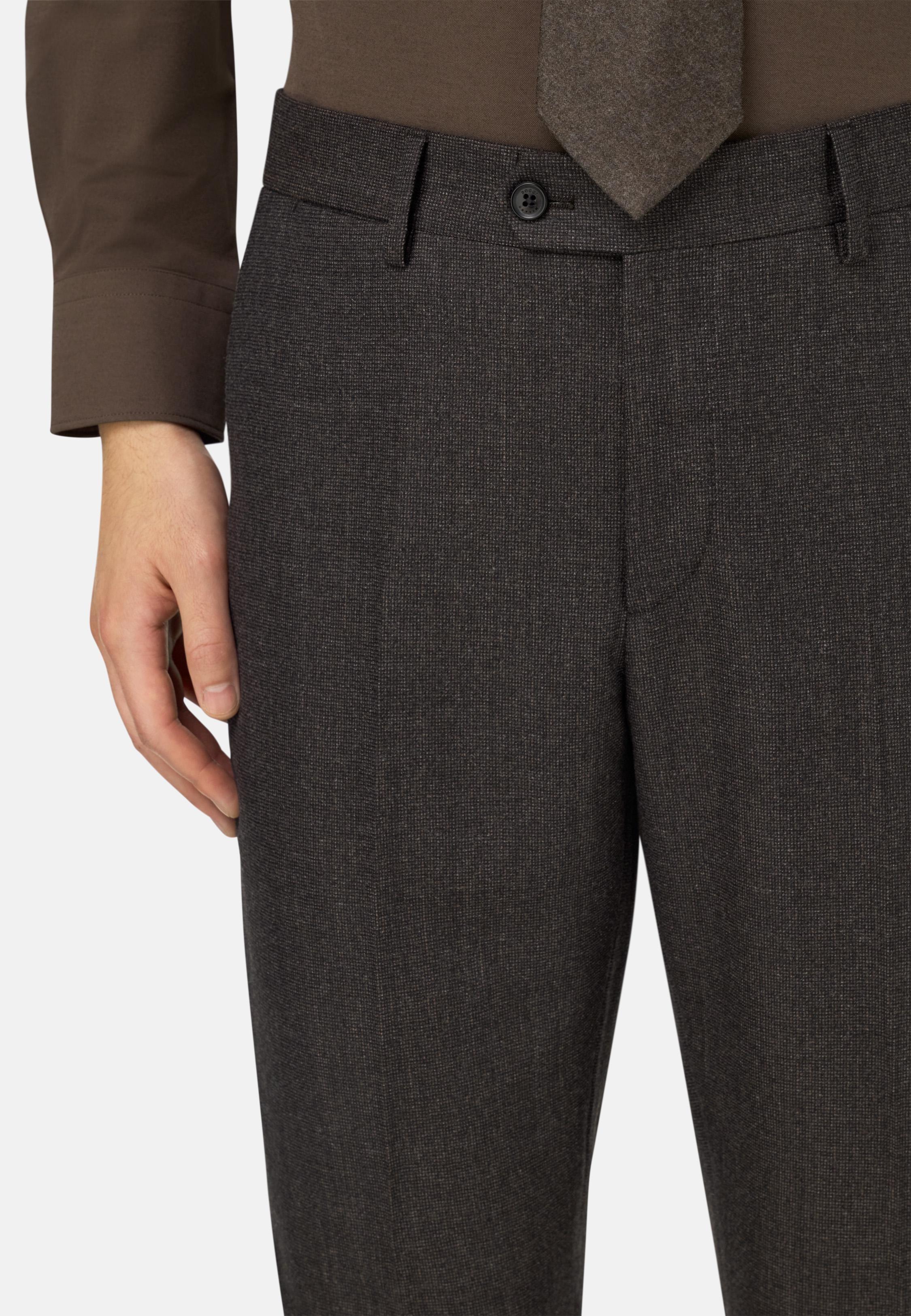 BROWN Micro Pattern Suit in Pure Wool, Brown, large image number 3