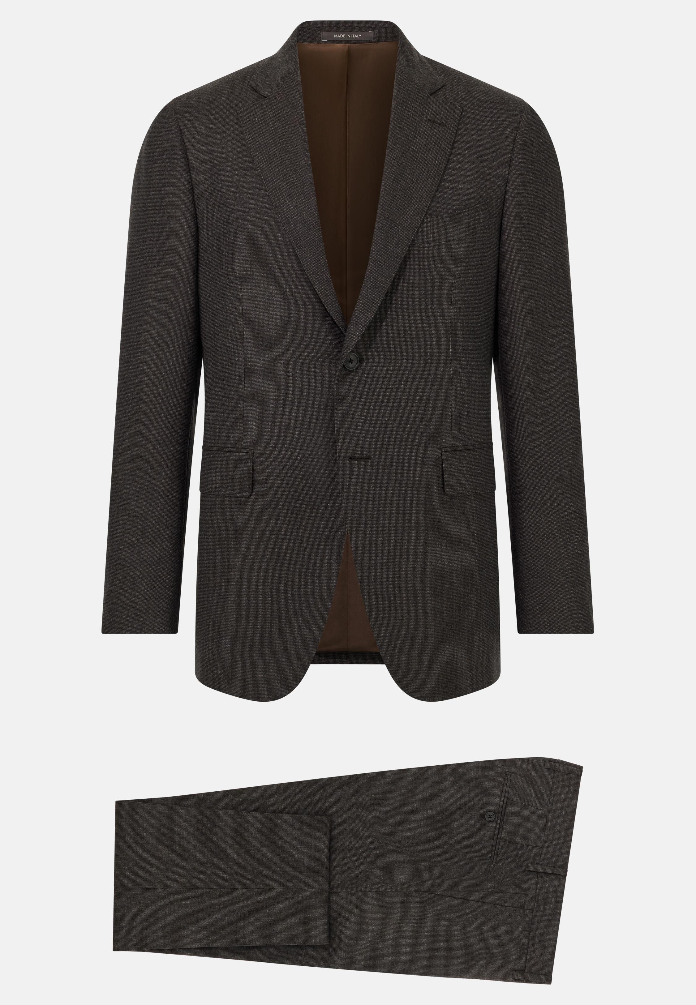 BROWN Micro Pattern Suit in Pure Wool, Brown, large image number 4