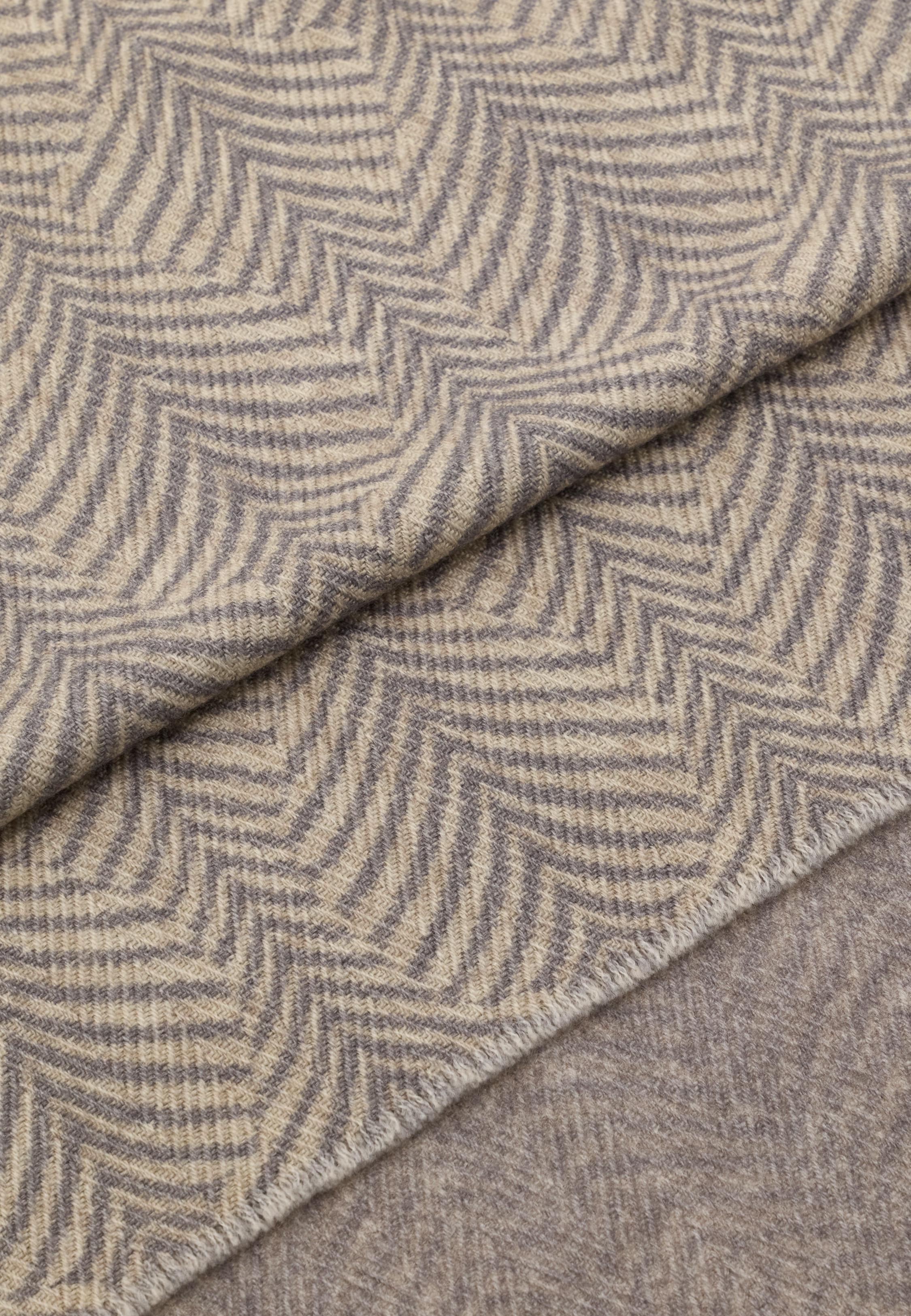 Herringbone Print Wool Scarf Grey, Grey, medium