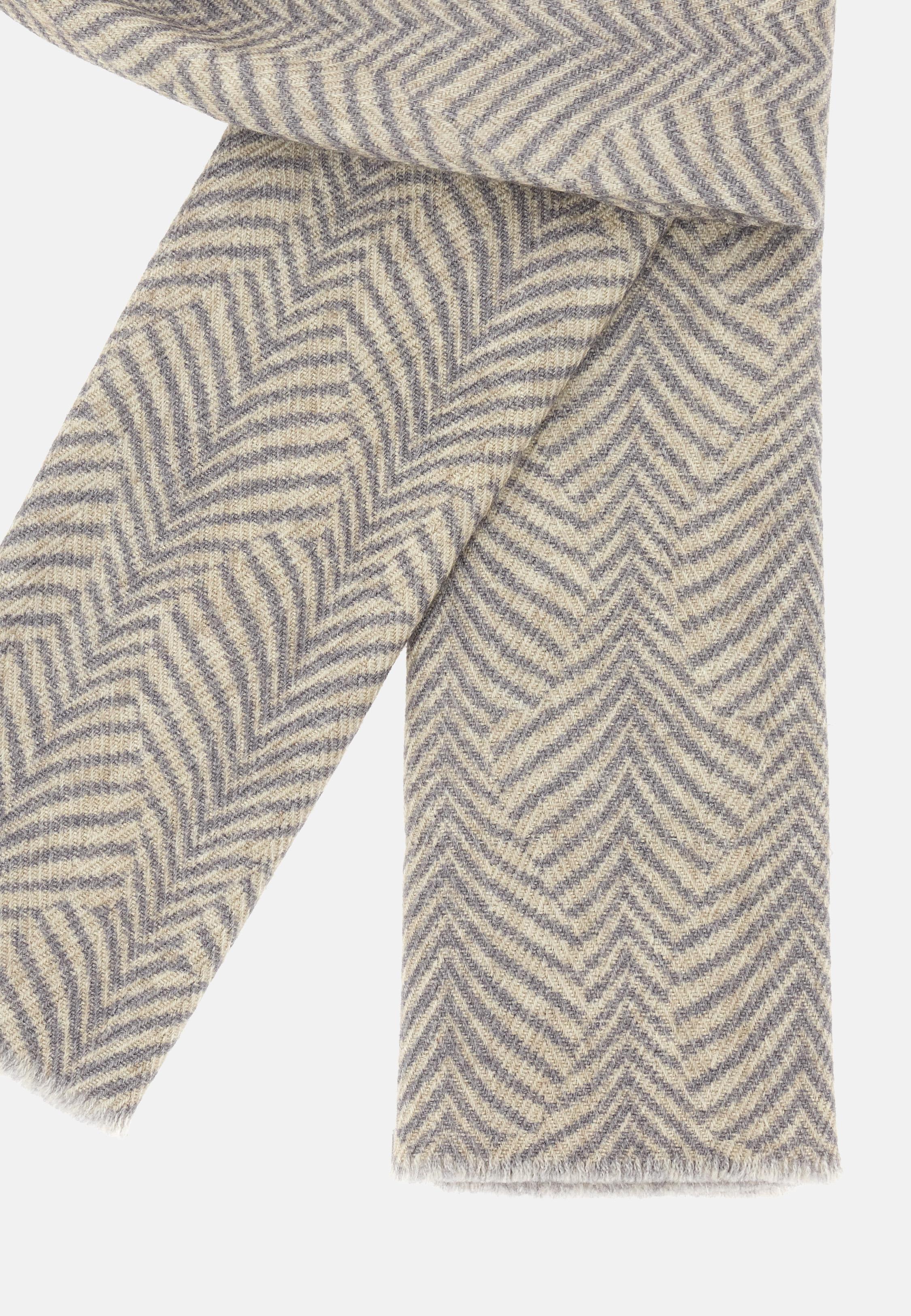 Herringbone Print Wool Scarf Grey, Grey, large image number 1