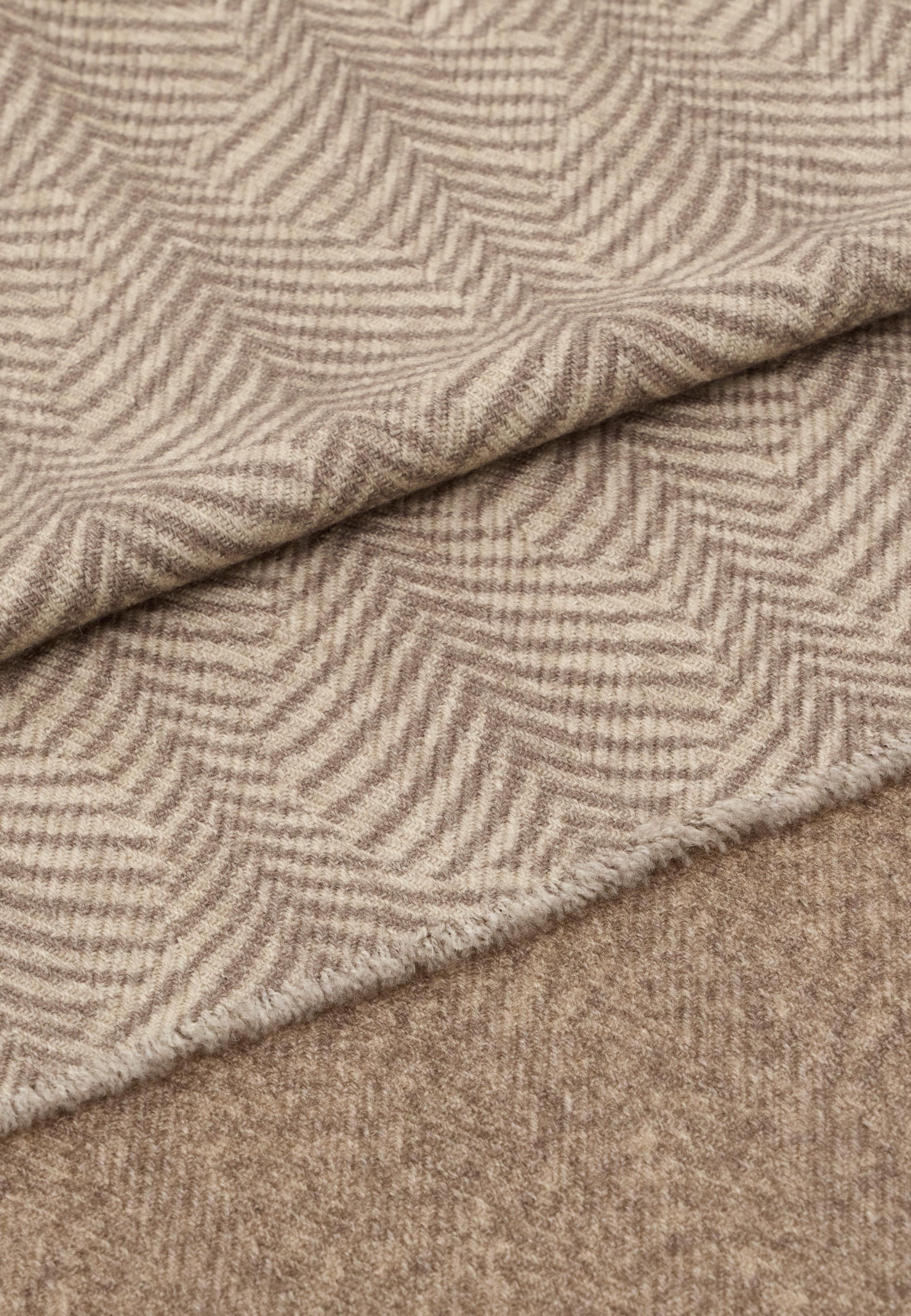Herringbone Print Wool Scarf Brown, Taupe, medium