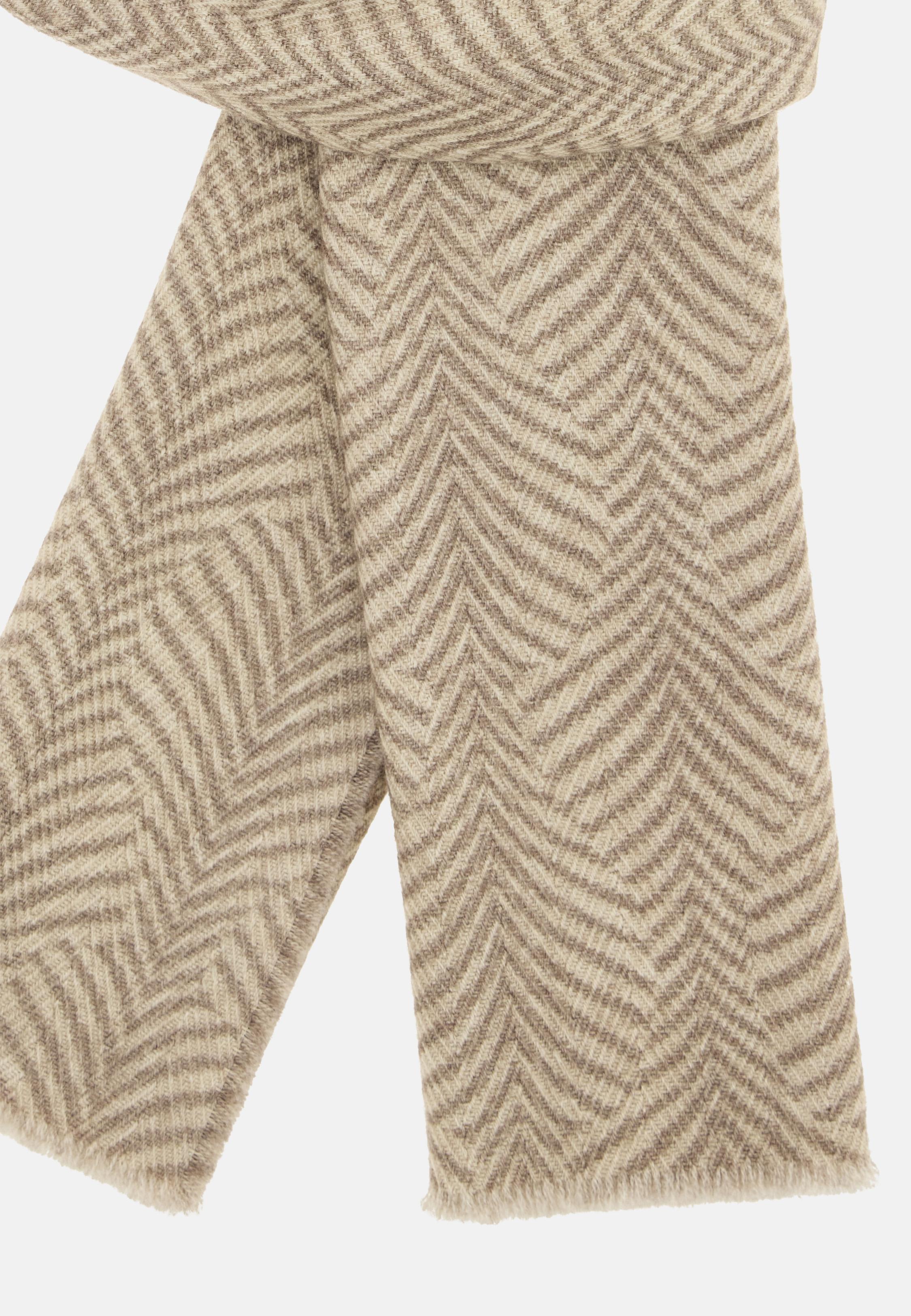 Herringbone Print Wool Scarf Brown, Taupe, large image number 1