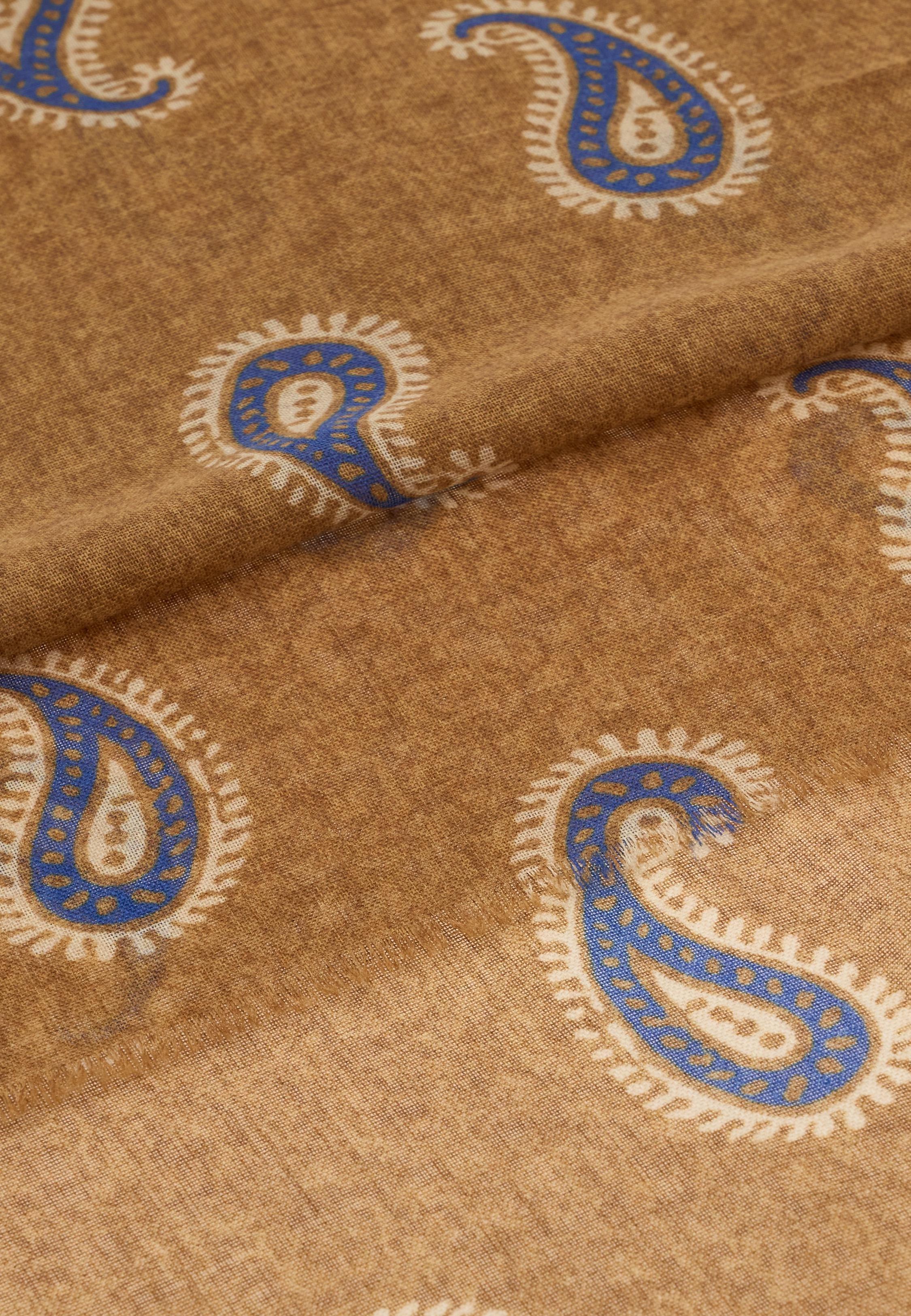 Paisley Print Wool Scarf Beige, Beige, medium