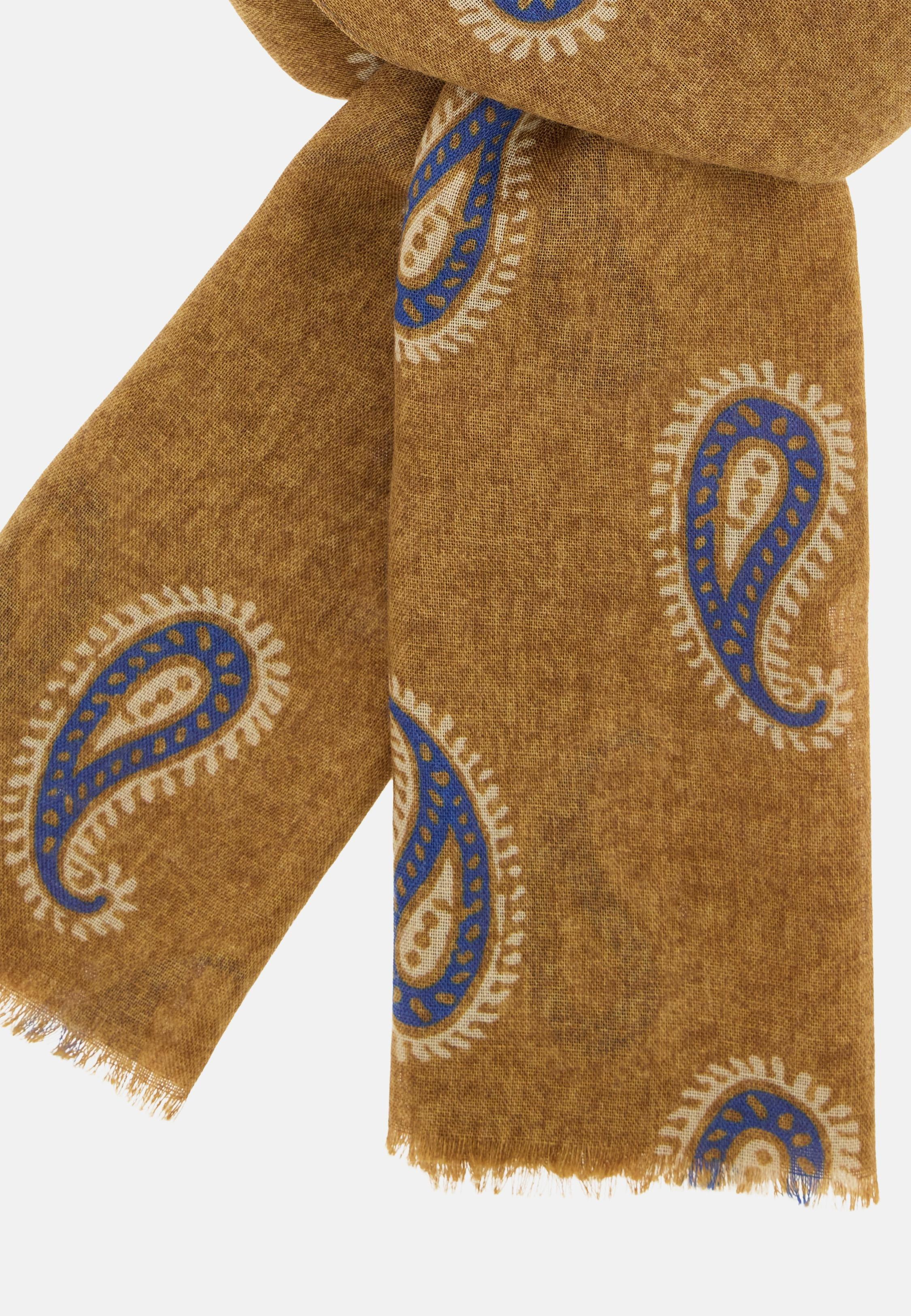 Paisley Print Wool Scarf Beige, Beige, large image number 1