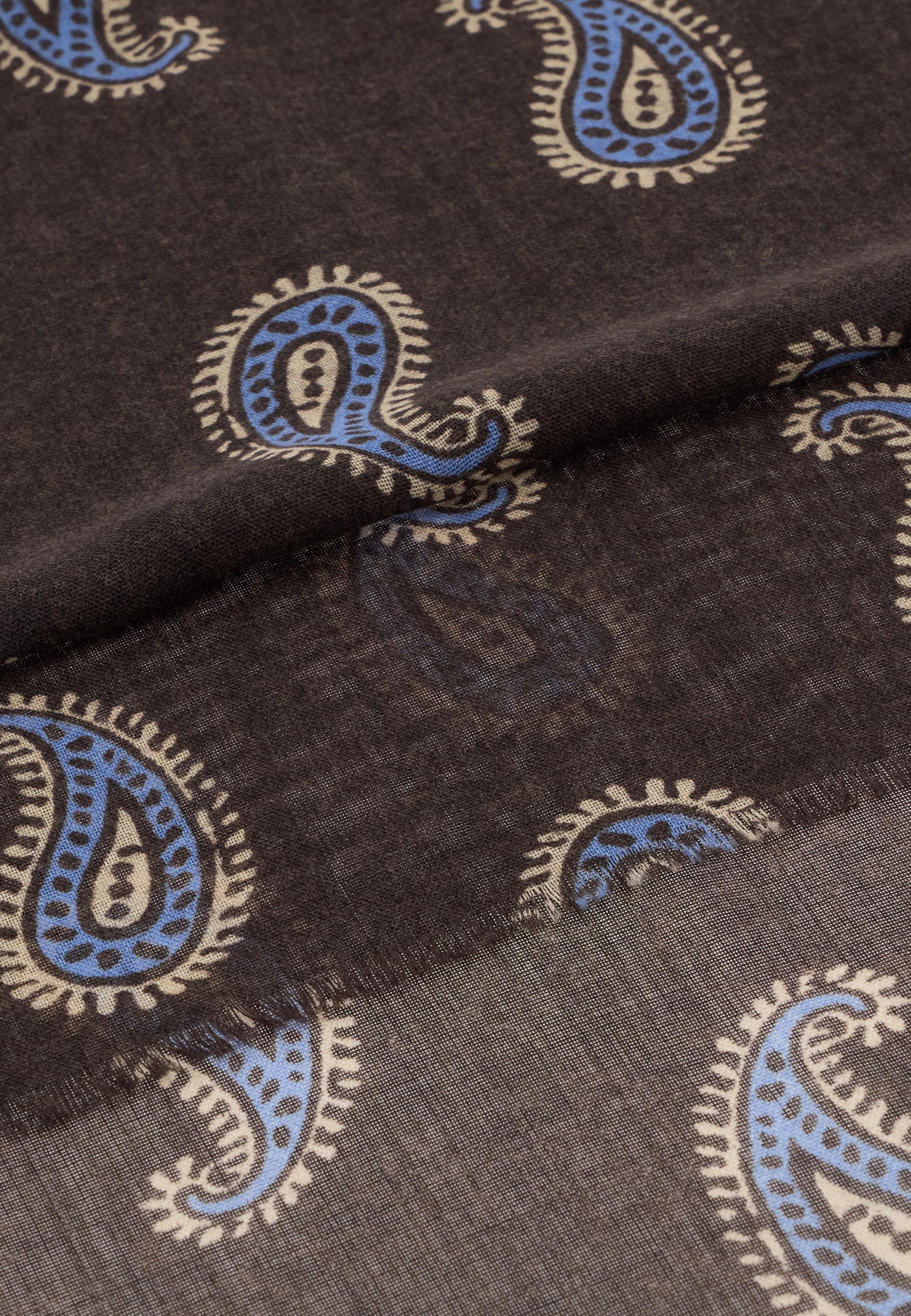 Paisley Print Wool Scarf Brown, Taupe, medium