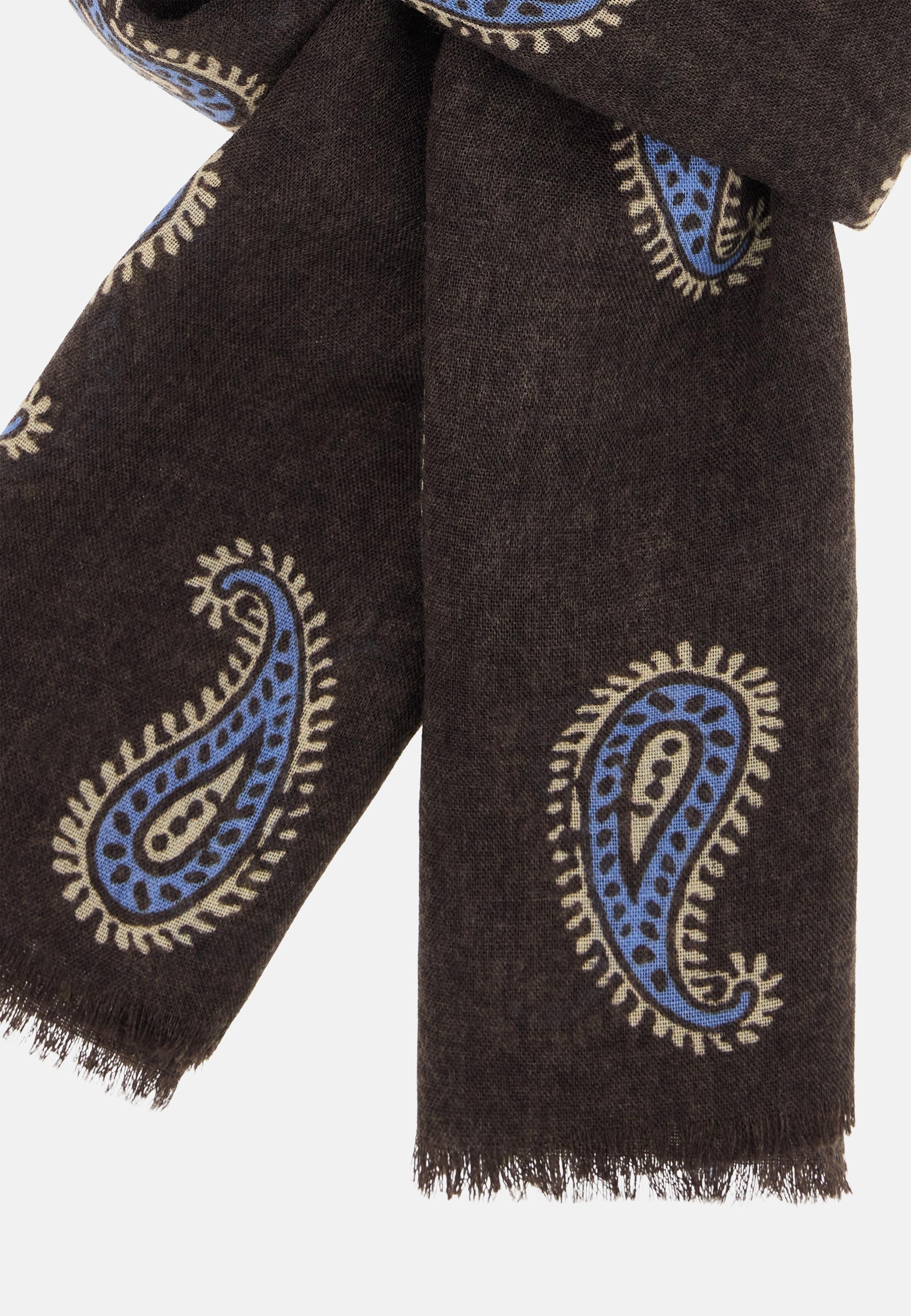 Paisley Print Wool Scarf Brown, Taupe, large image number 1