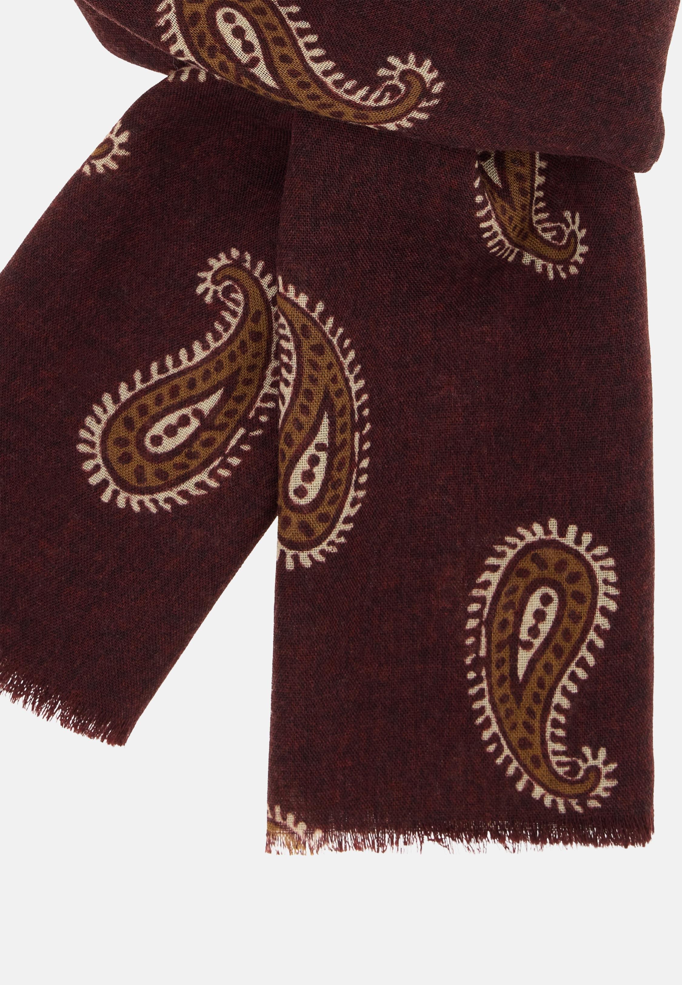 Paisley Print Wool Scarf Burgundy, Burgundy, large image number 1