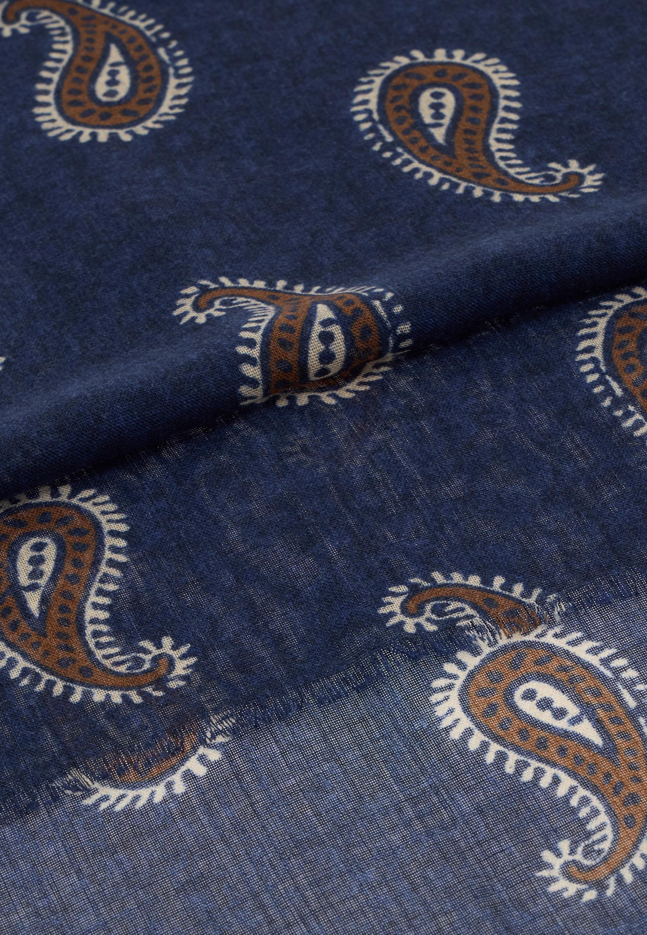 Paisley Print Wool Scarf Navy, Navy blue, large image number 0