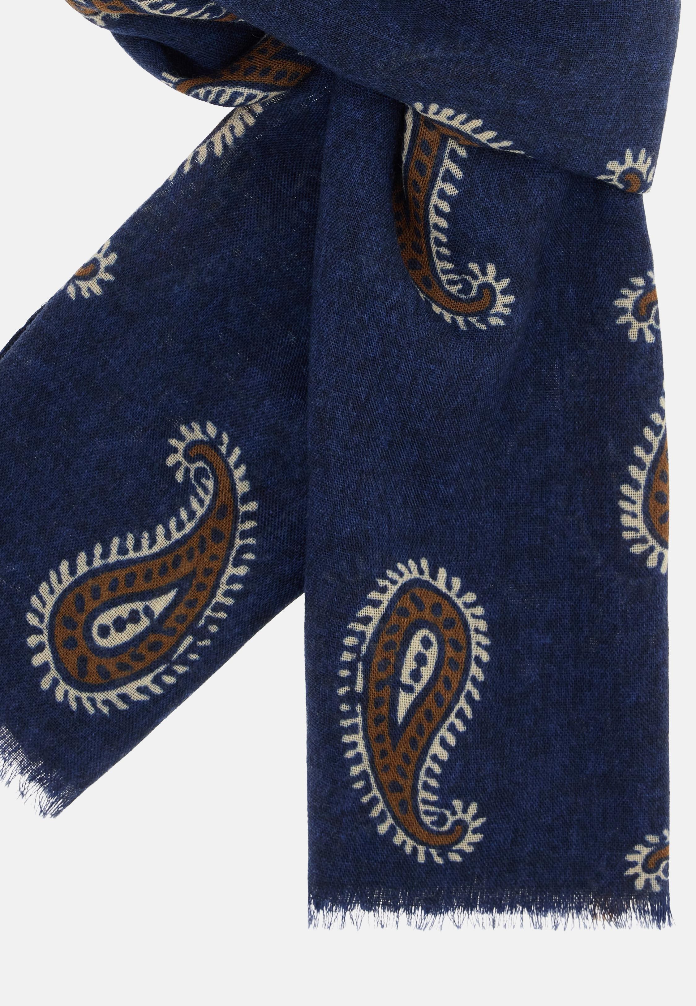 Paisley Print Wool Scarf Navy, Navy blue, large image number 1