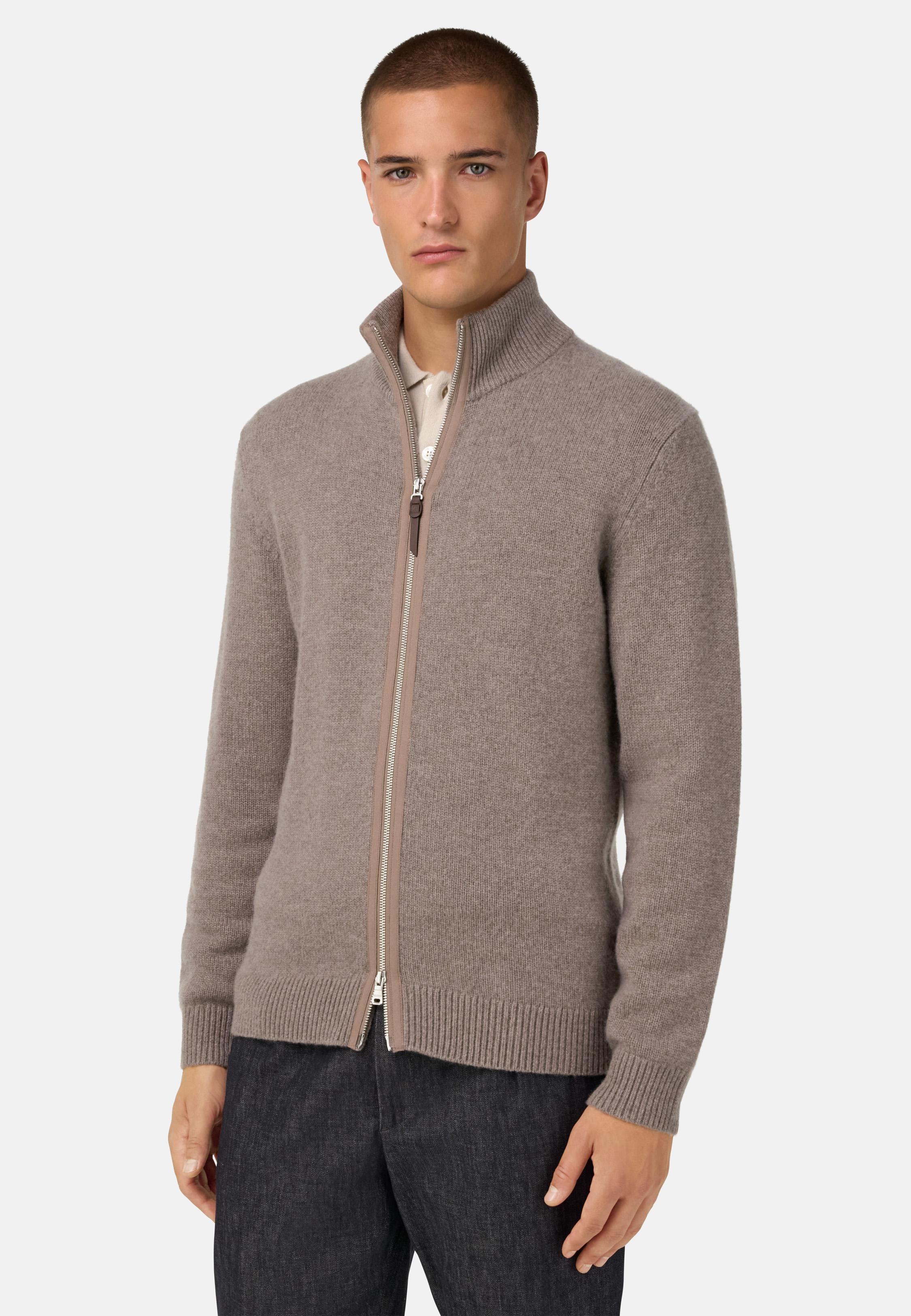 Cashmere Full-Zip Jumper Brown, Taupe, medium