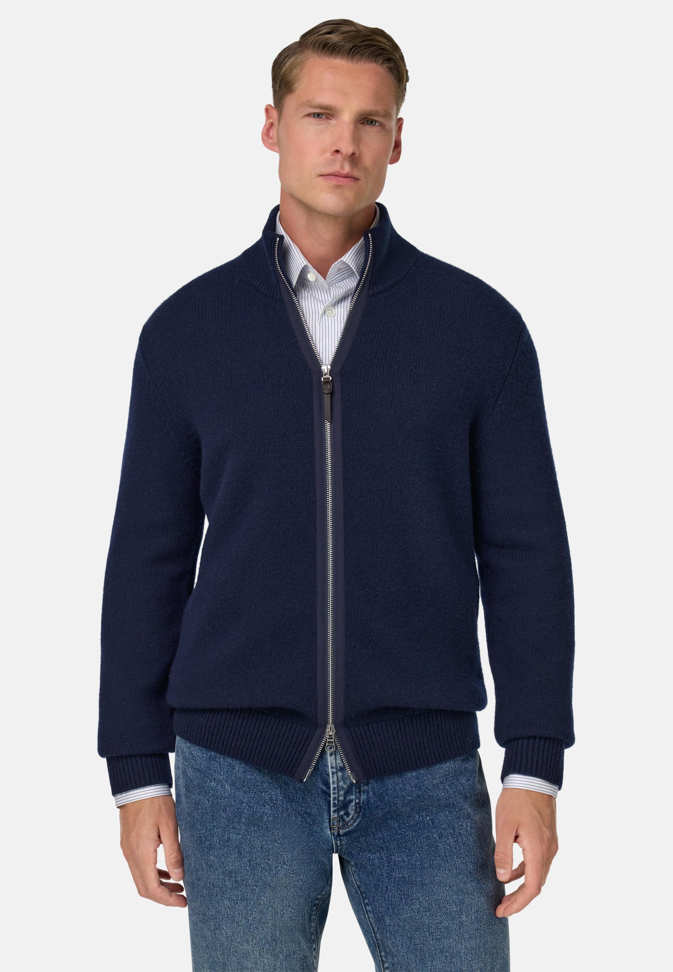 BLUE Cashmere Full-Zip Jumper, Navy blue, medium