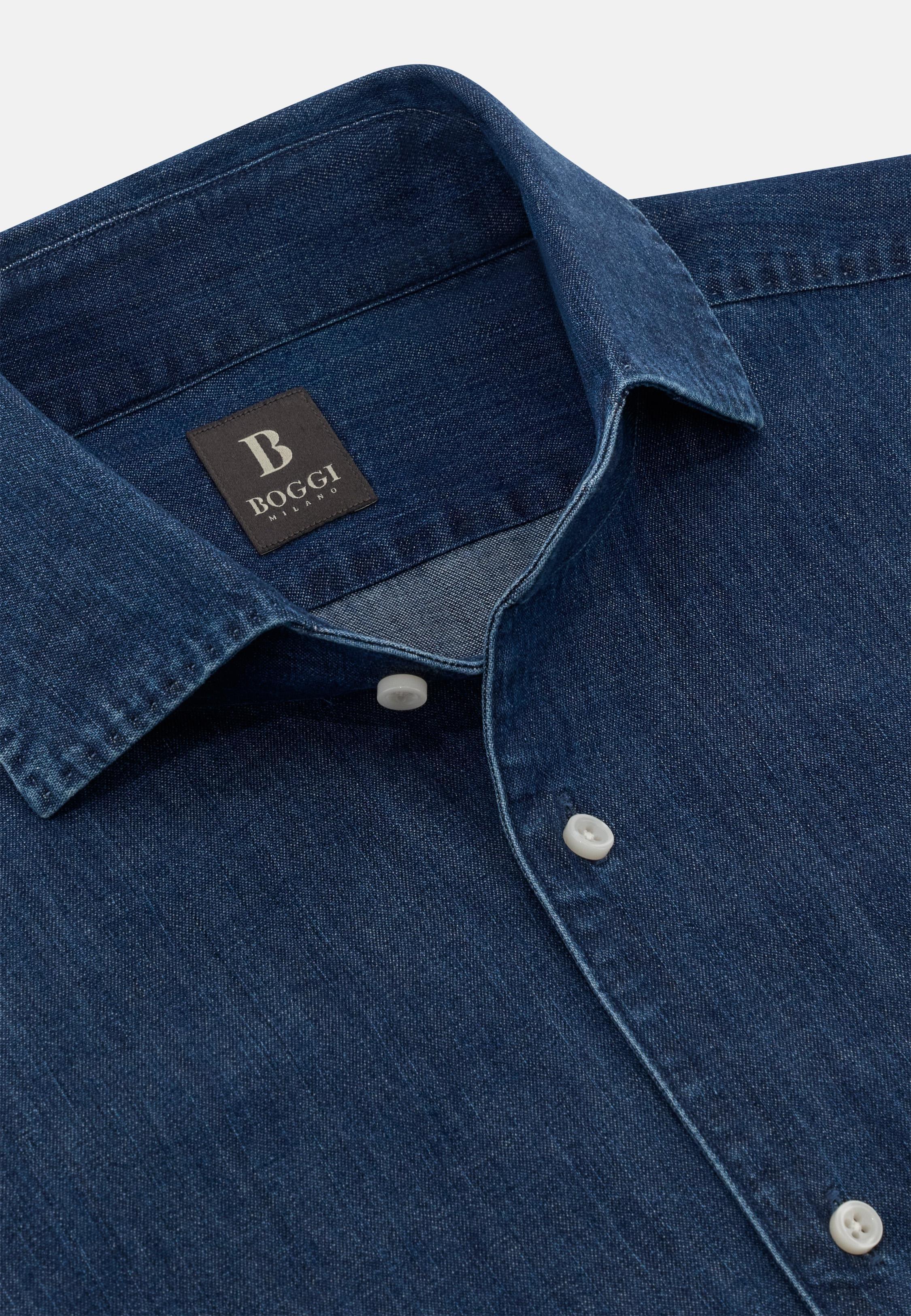 Regular Fit Cotton Denim Shirt Navy, , large image number 3