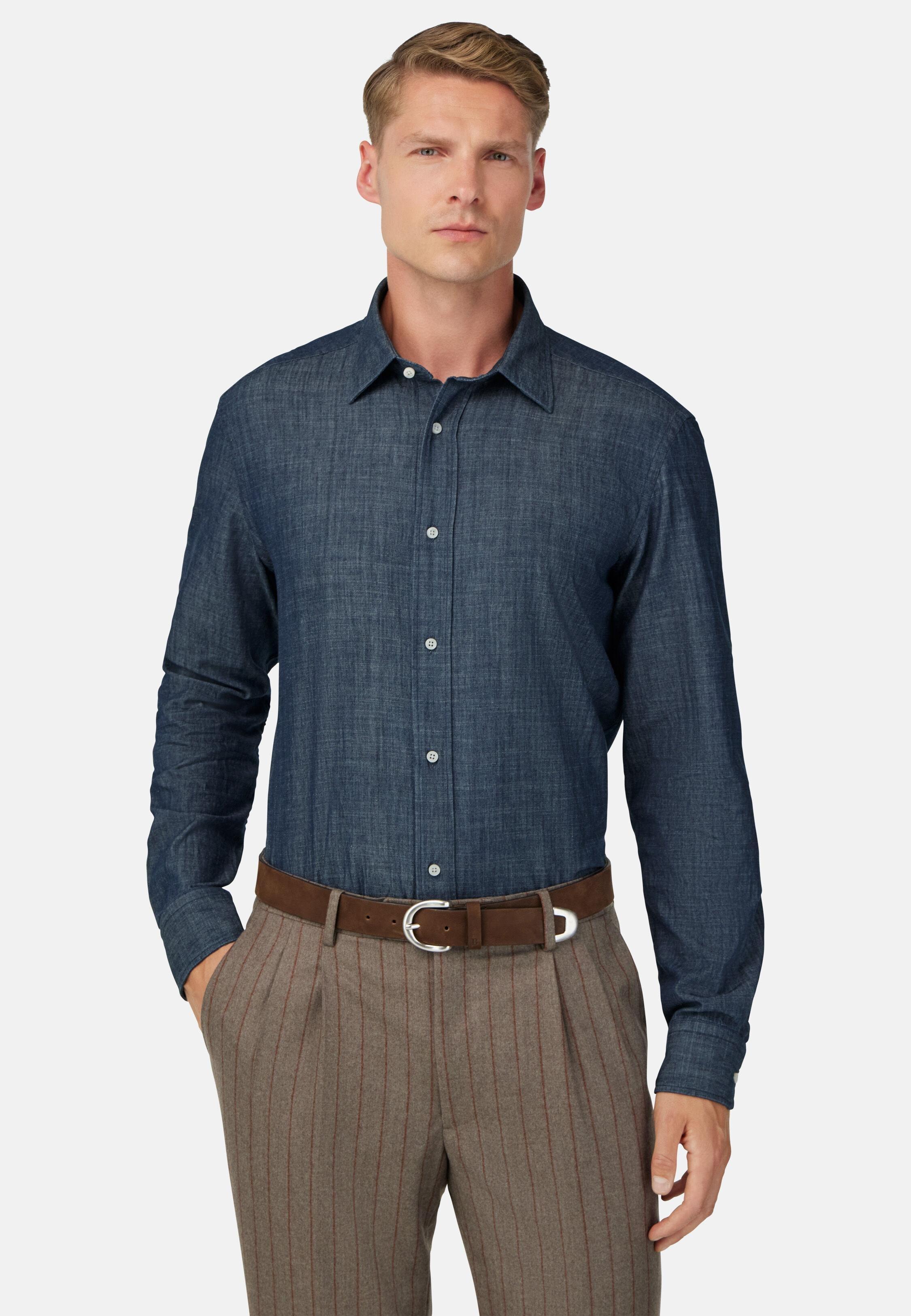قميص قطن دينيم بقصة عادية، أزرق, Dark Blue, large image number 0