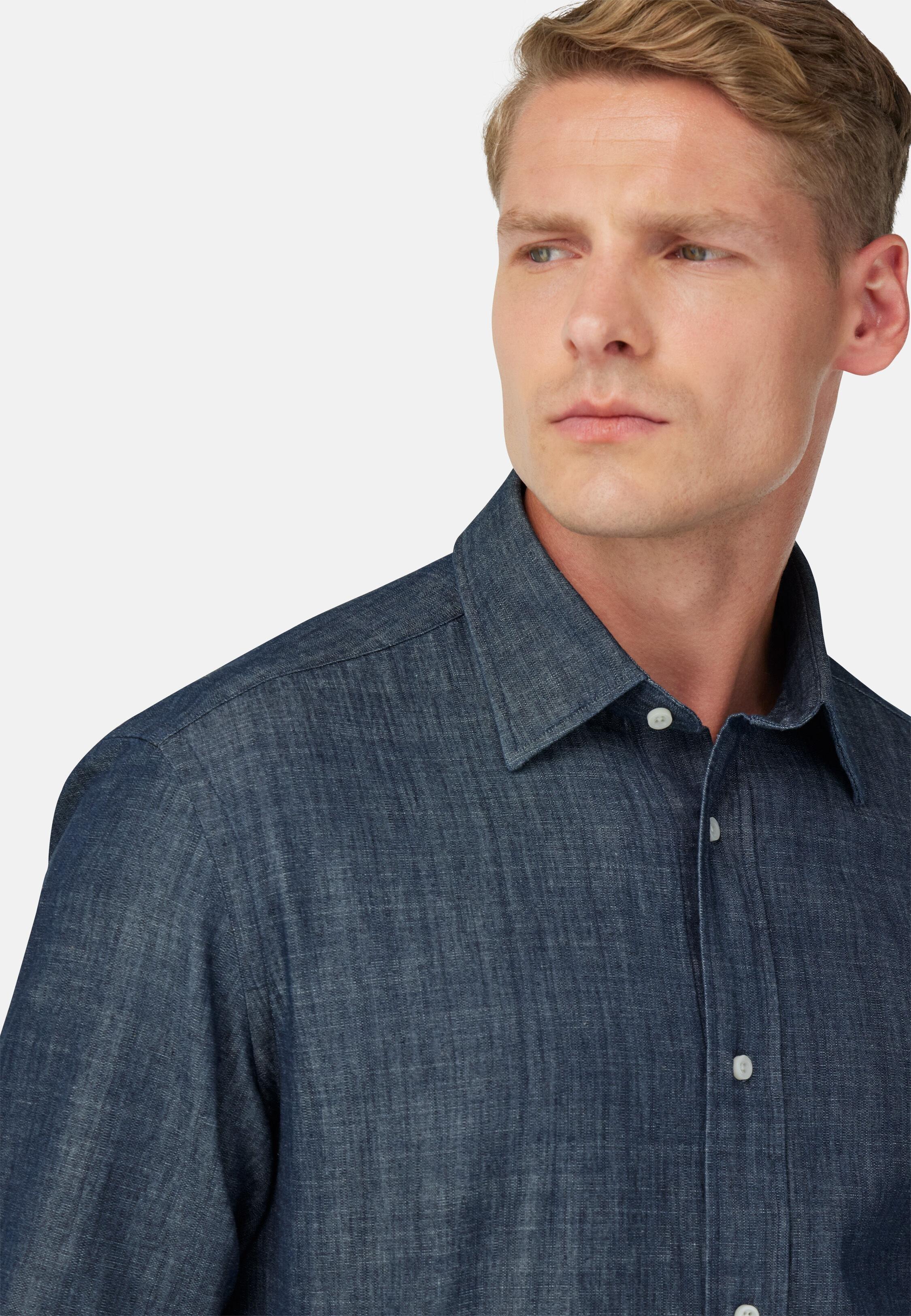 قميص قطن دينيم بقصة عادية، أزرق, Dark Blue, large image number 2