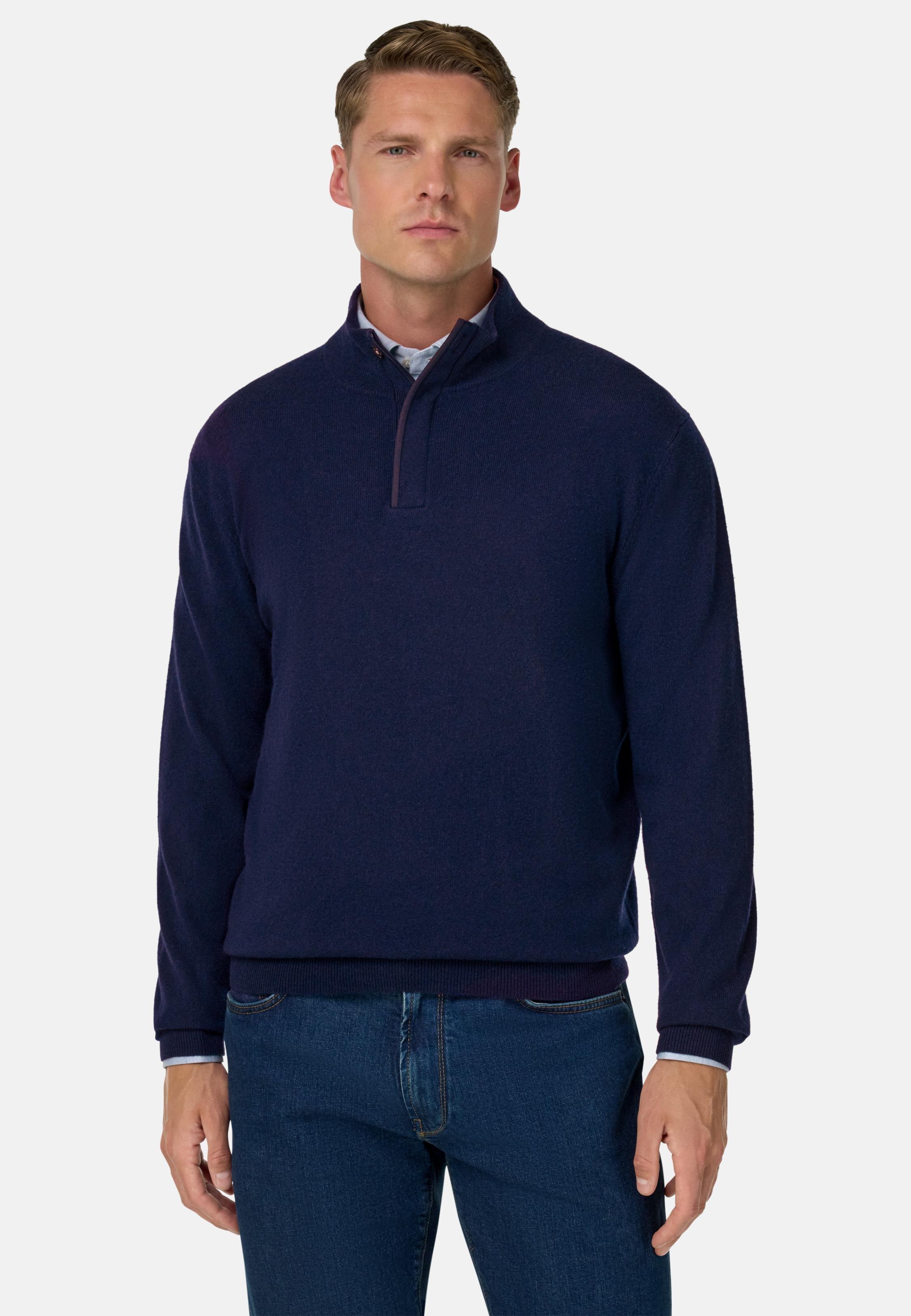 BLUE Wool/Cashmere Half Zip Jumper, Navy blue, medium