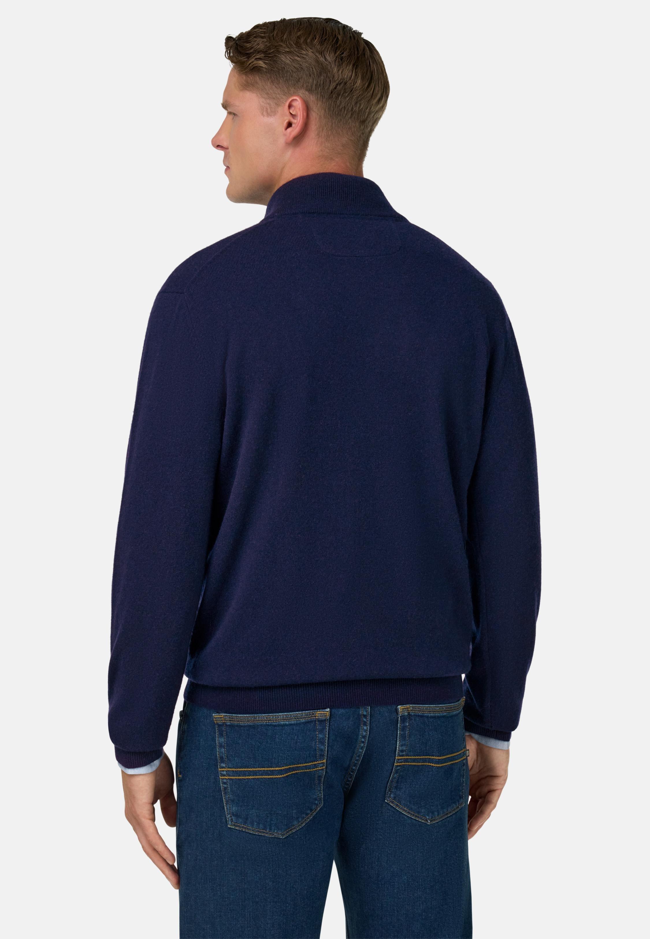 BLUE Wool/Cashmere Half Zip Jumper, Navy blue, medium